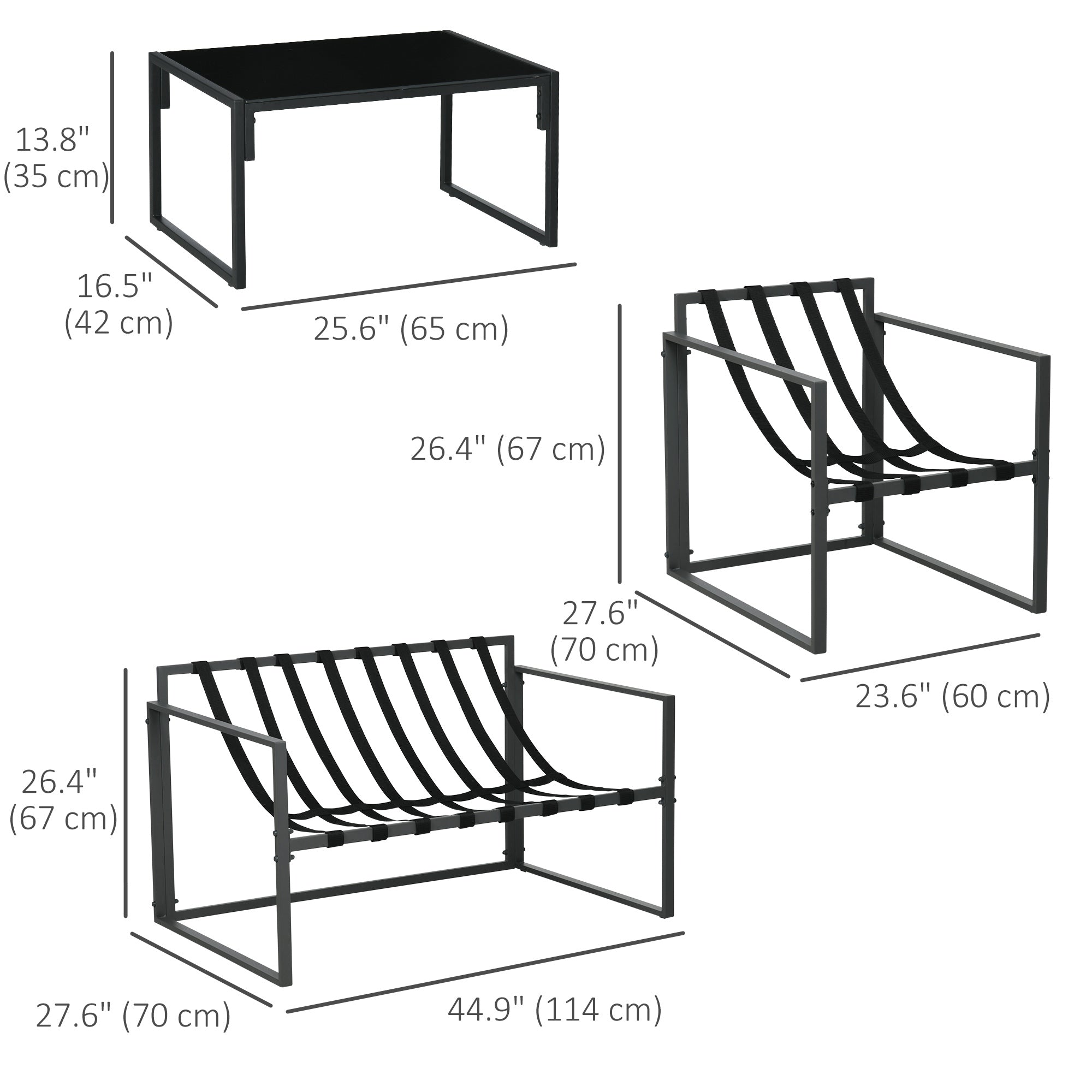 Outsunny 4 Piece Patio Furniture Set, Outdoor Conversation Set with Tempered Glass Table, Sofa, 2 Chairs and Cushions, Beige