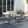 Outsunny 4 Piece Patio Furniture Set, Outdoor Conversation Set with Tempered Glass Table, Sofa, 2 Chairs and Cushions, Beige