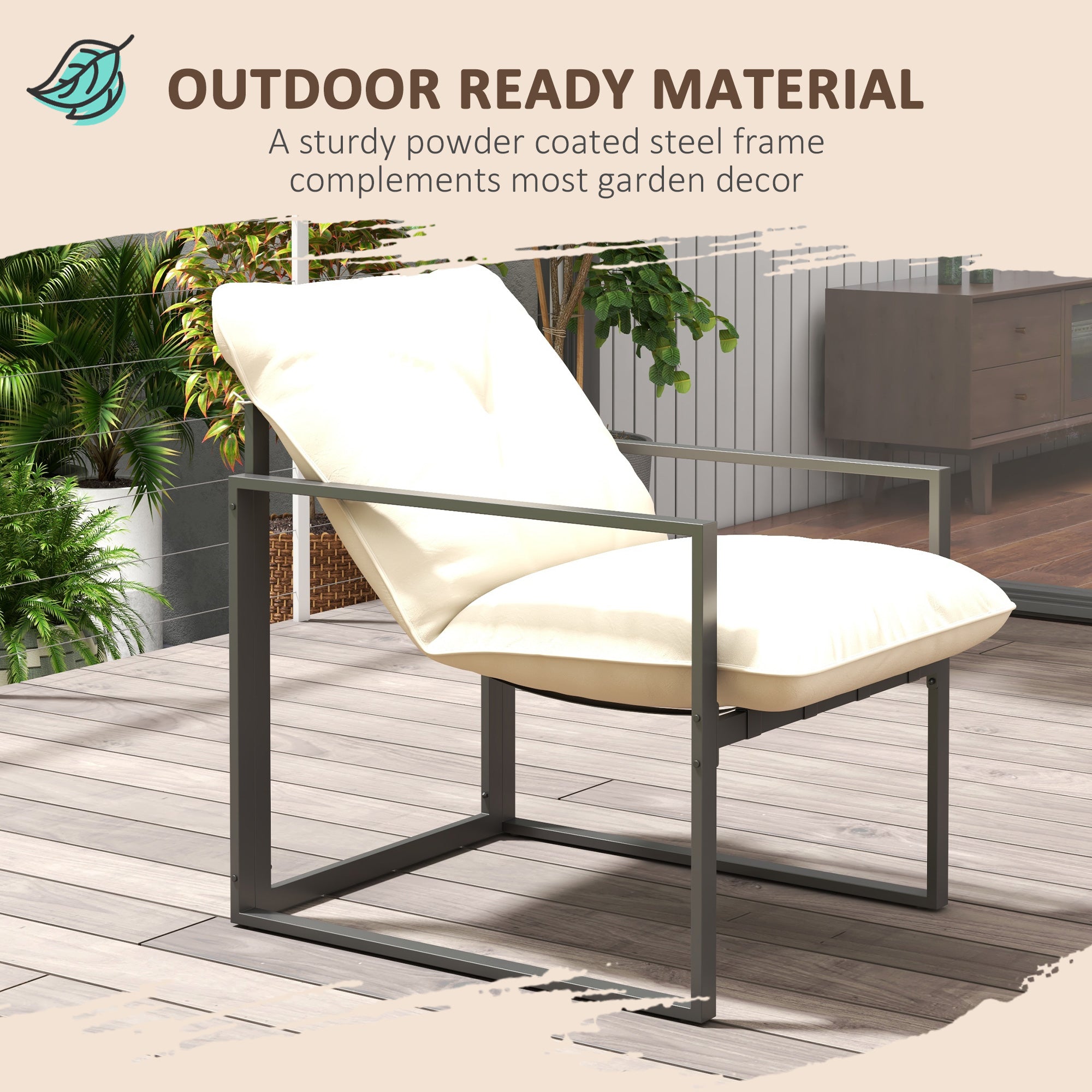 Outsunny 4 Piece Patio Furniture Set, Outdoor Conversation Set with Tempered Glass Table, Sofa, 2 Chairs and Cushions, Beige