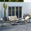 Outsunny 4 Piece Patio Furniture Set, Outdoor Conversation Set with Tempered Glass Table, Sofa, 2 Chairs and Cushions, Beige