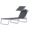 Outsunny Outdoor Lounge Chair, Adjustable Folding Chaise Lounge, Tanning Chair with Sun Shade for Beach, Camping, Hiking, Backyard, Grey