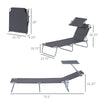 Outsunny Outdoor Lounge Chair, Adjustable Folding Chaise Lounge, Tanning Chair with Sun Shade for Beach, Camping, Hiking, Backyard, Grey