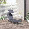 Outsunny Outdoor Lounge Chair, Adjustable Folding Chaise Lounge, Tanning Chair with Sun Shade for Beach, Camping, Hiking, Backyard, Grey