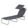 Outsunny Outdoor Lounge Chair, Adjustable Folding Chaise Lounge, Tanning Chair with Sun Shade for Beach, Camping, Hiking, Backyard, Grey