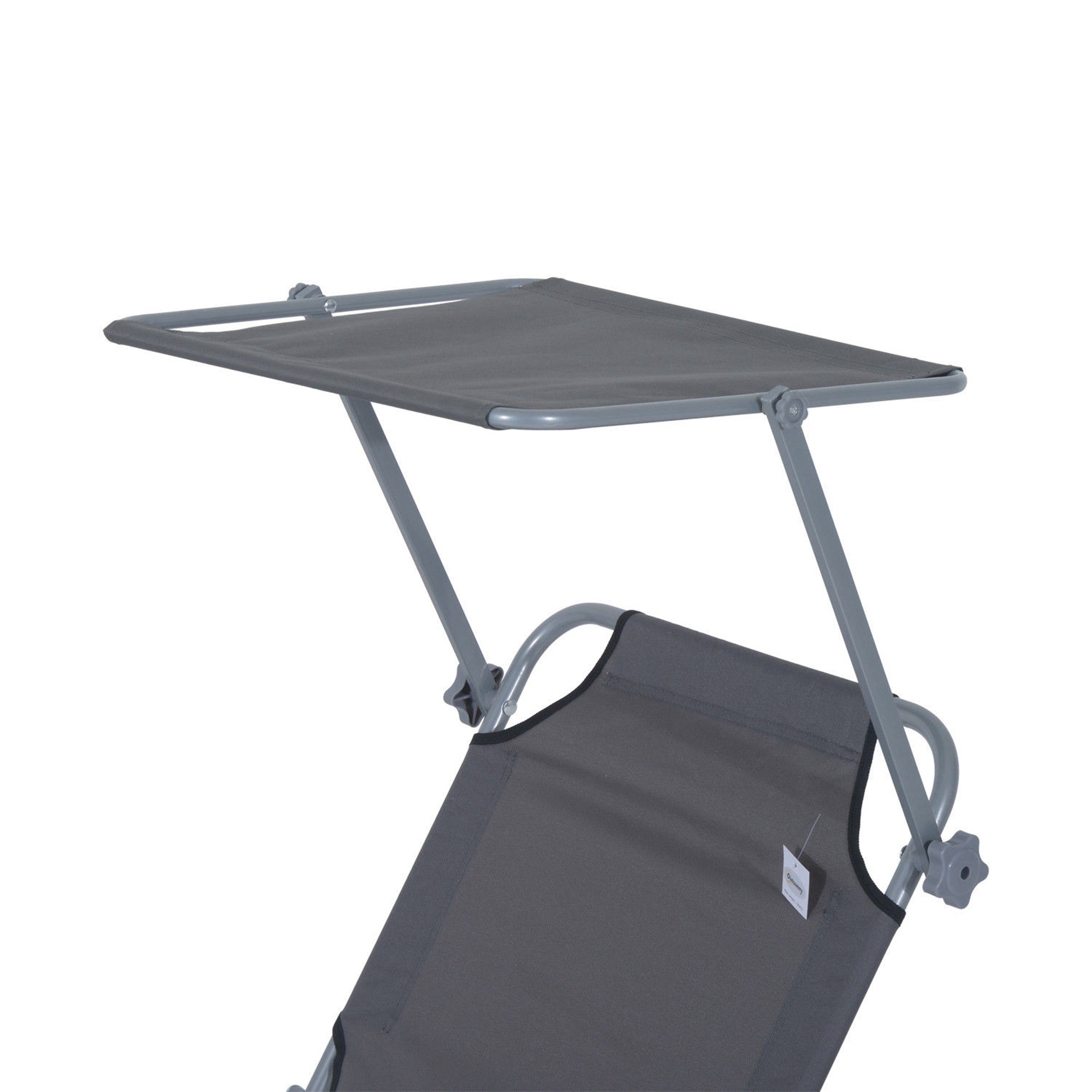 Outsunny Outdoor Lounge Chair, Adjustable Folding Chaise Lounge, Tanning Chair with Sun Shade for Beach, Camping, Hiking, Backyard, Grey