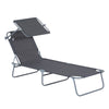 Outsunny Outdoor Lounge Chair, Adjustable Folding Chaise Lounge, Tanning Chair with Sun Shade for Beach, Camping, Hiking, Backyard, Grey