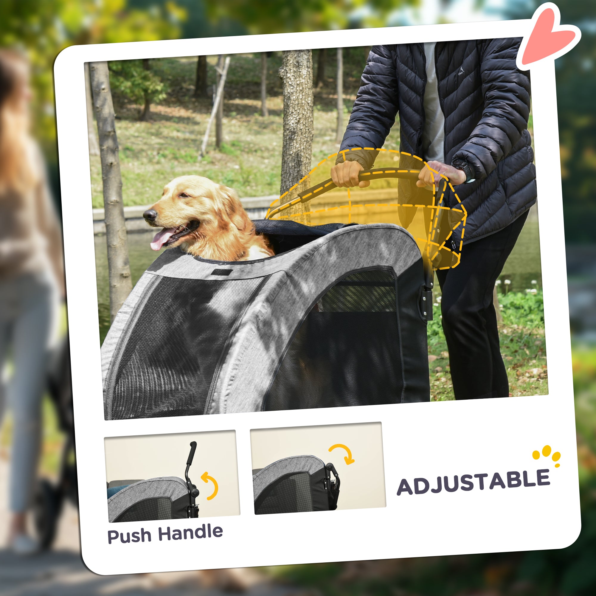 PawHut Dog Stroller for Medium and Large Dogs, 4 Wheels Folding Pet Cat Stroller With Universal Wheels, Storage Basket, safety leash, Gray