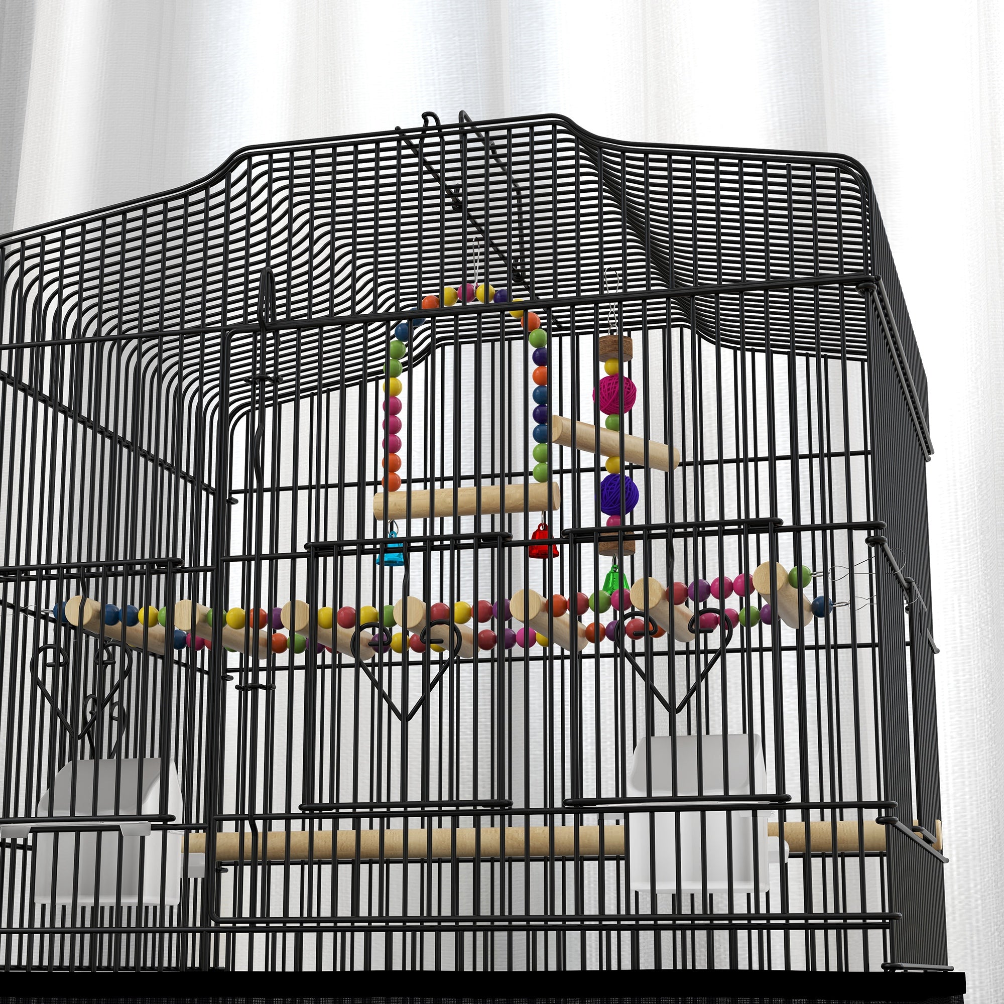 PawHut 36" Bird Cage for Finches, Canaries Budgies, Parrot Cage with Accessories, Handle, Mesh Cover, Tray, Black