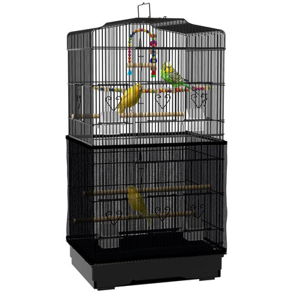 PawHut 36" Bird Cage for Finches, Canaries Budgies, Parrot Cage with Accessories, Handle, Mesh Cover, Tray, Black