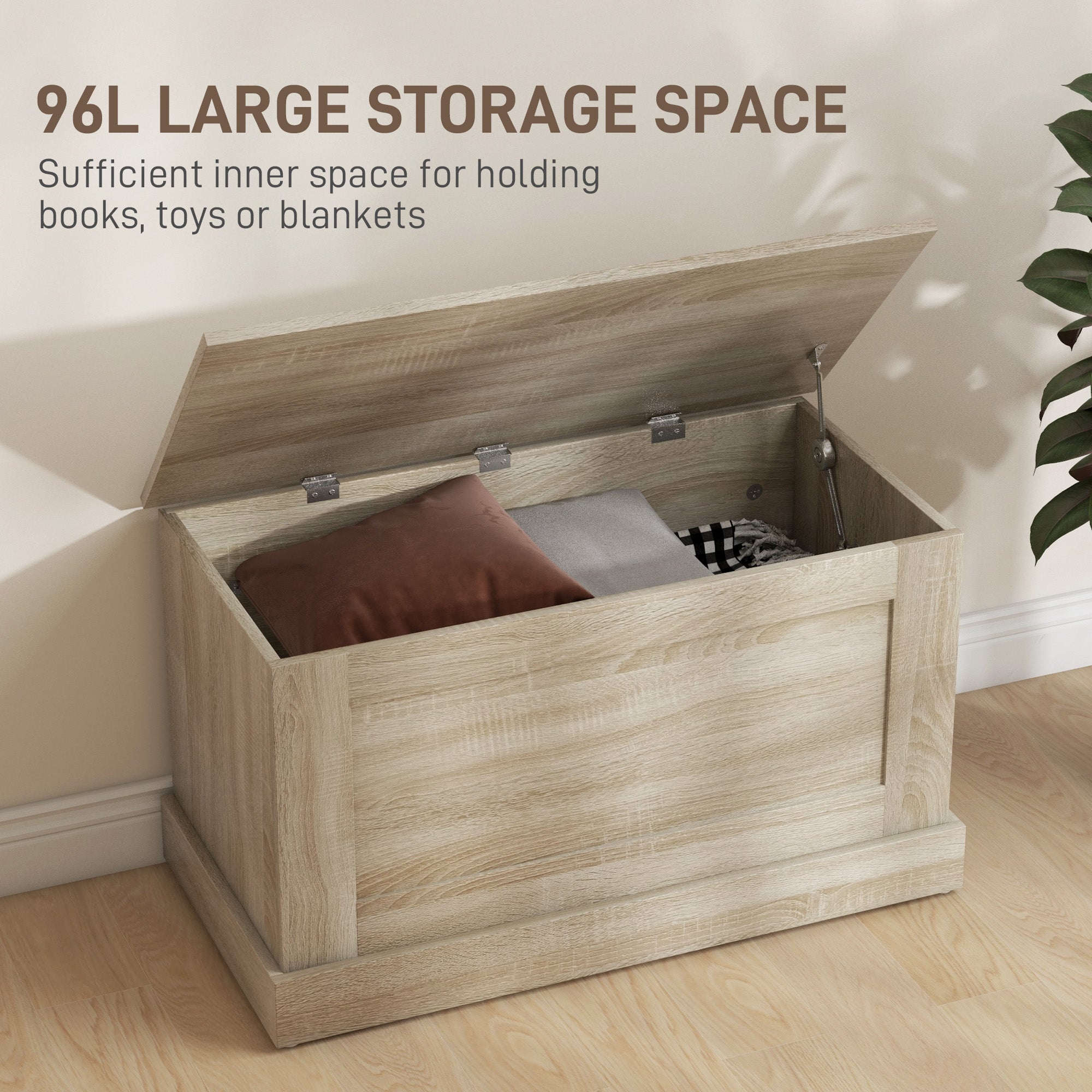 HOMCOM Storage Chest, Storage Trunk with Safety Hinge, Wooden Box for Living Room, Entryway, 31.5