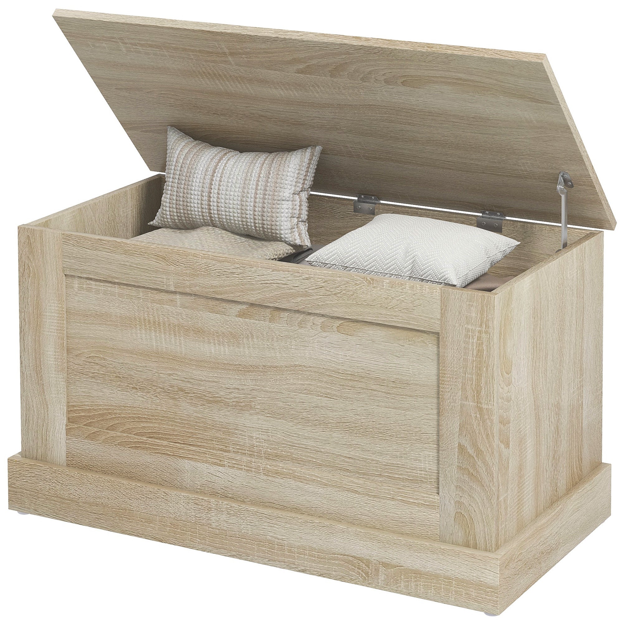 HOMCOM Storage Chest, Storage Trunk with Safety Hinge, Wooden Box for Living Room, Entryway, 31.5" x 15.7" x 17.7", Natural Wood Grain