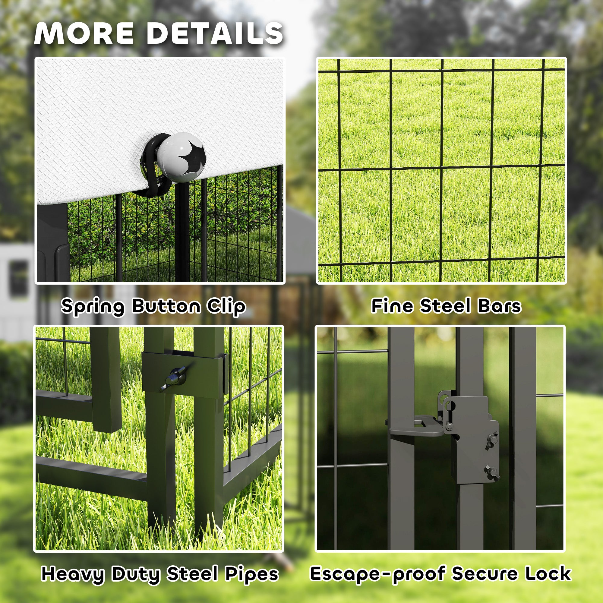 PawHut 9.8' x 9.8' x 6.8' Outdoor Dog Kennel, Welded Wire Heavy Duty Dog Run with 360° Rotating & 4 Level Adjustable Bowls, Dog Kennel Outside with Waterproof & UV Resistant Cover, for S&M&L Dogs