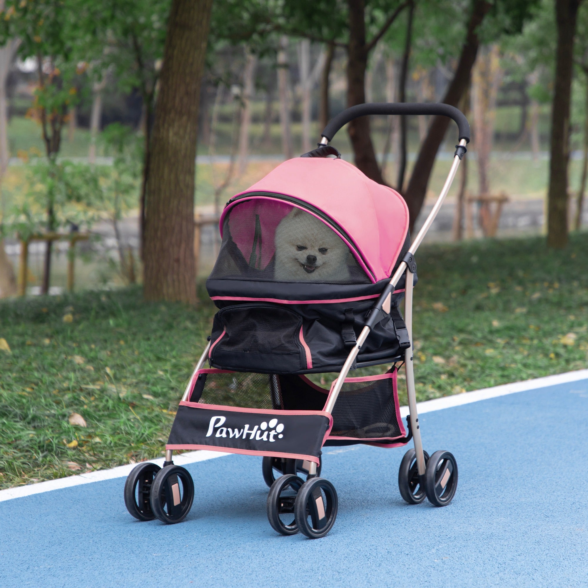 PawHut Dog Pram Dog Stroller 3 in 1 Pet Pushchair Detachable Design with Universal Wheels, Brake for Small Miniature Dogs - Pink
