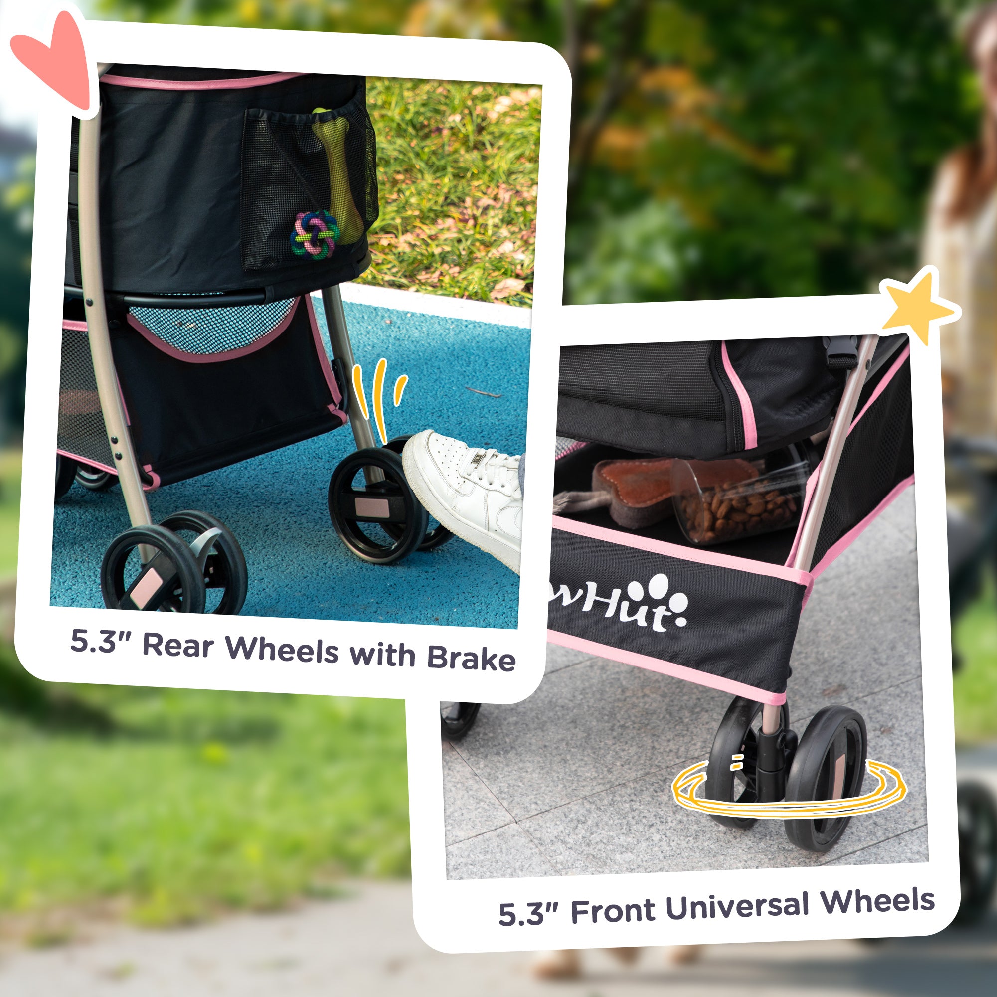 PawHut Dog Pram Dog Stroller 3 in 1 Pet Pushchair Detachable Design with Universal Wheels, Brake for Small Miniature Dogs - Pink