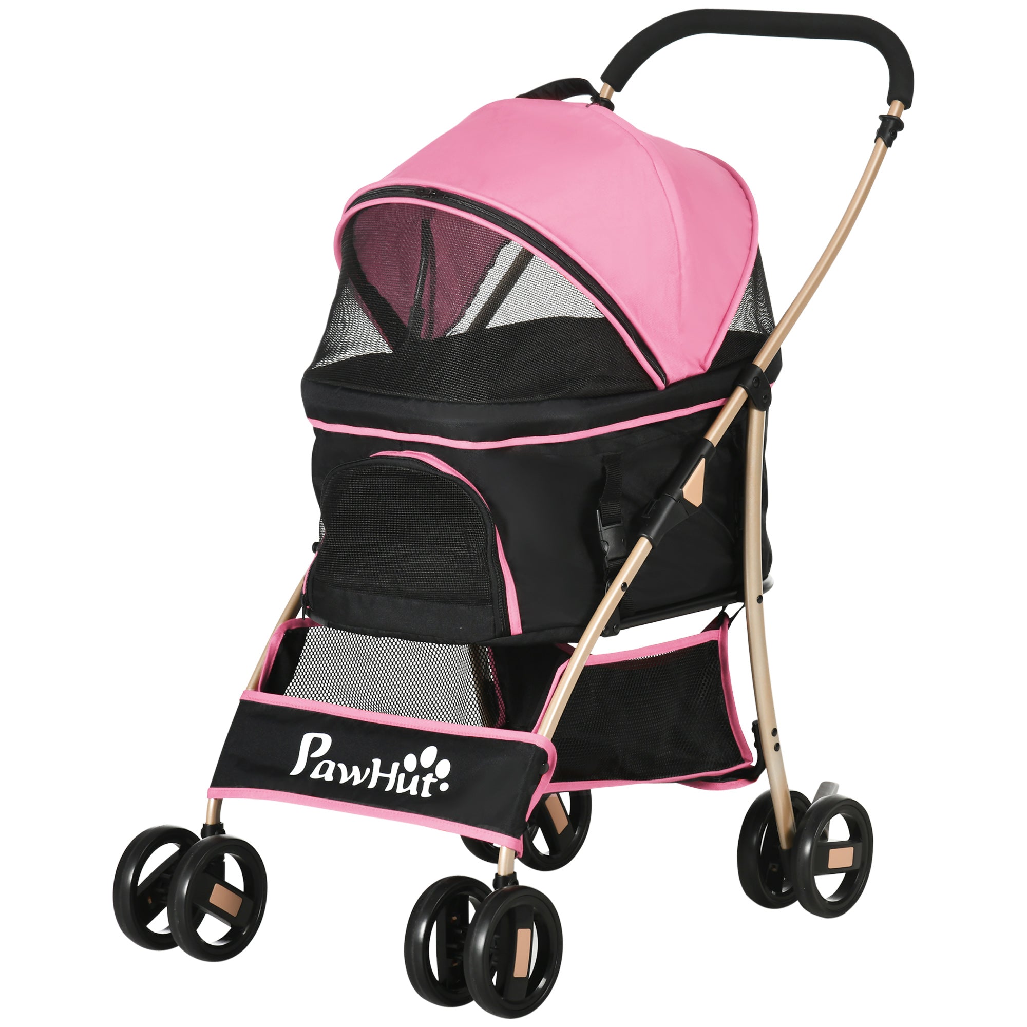 PawHut Dog Pram Dog Stroller 3 in 1 Pet Pushchair Detachable Design with Universal Wheels, Brake for Small Miniature Dogs - Pink