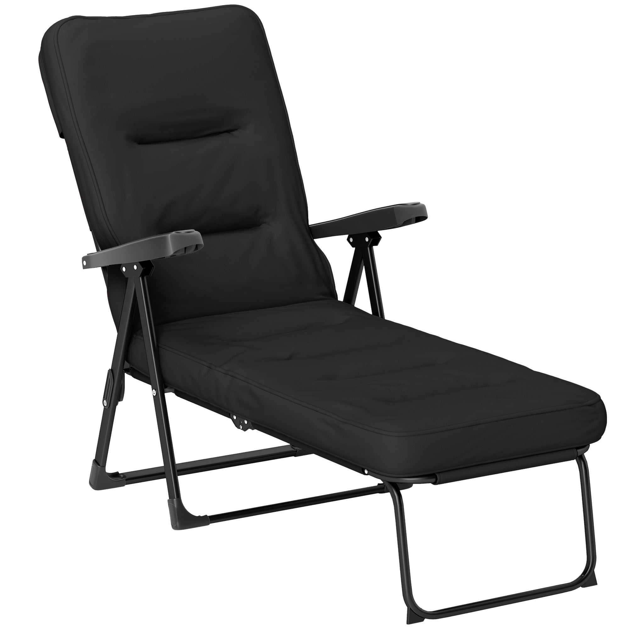 Outsunny Outdoor Lounge Chair with Padded Cushion, Folding Reclining Patio Garden Chair with Recline Back, Footrest, for Poolside, Patio, Black