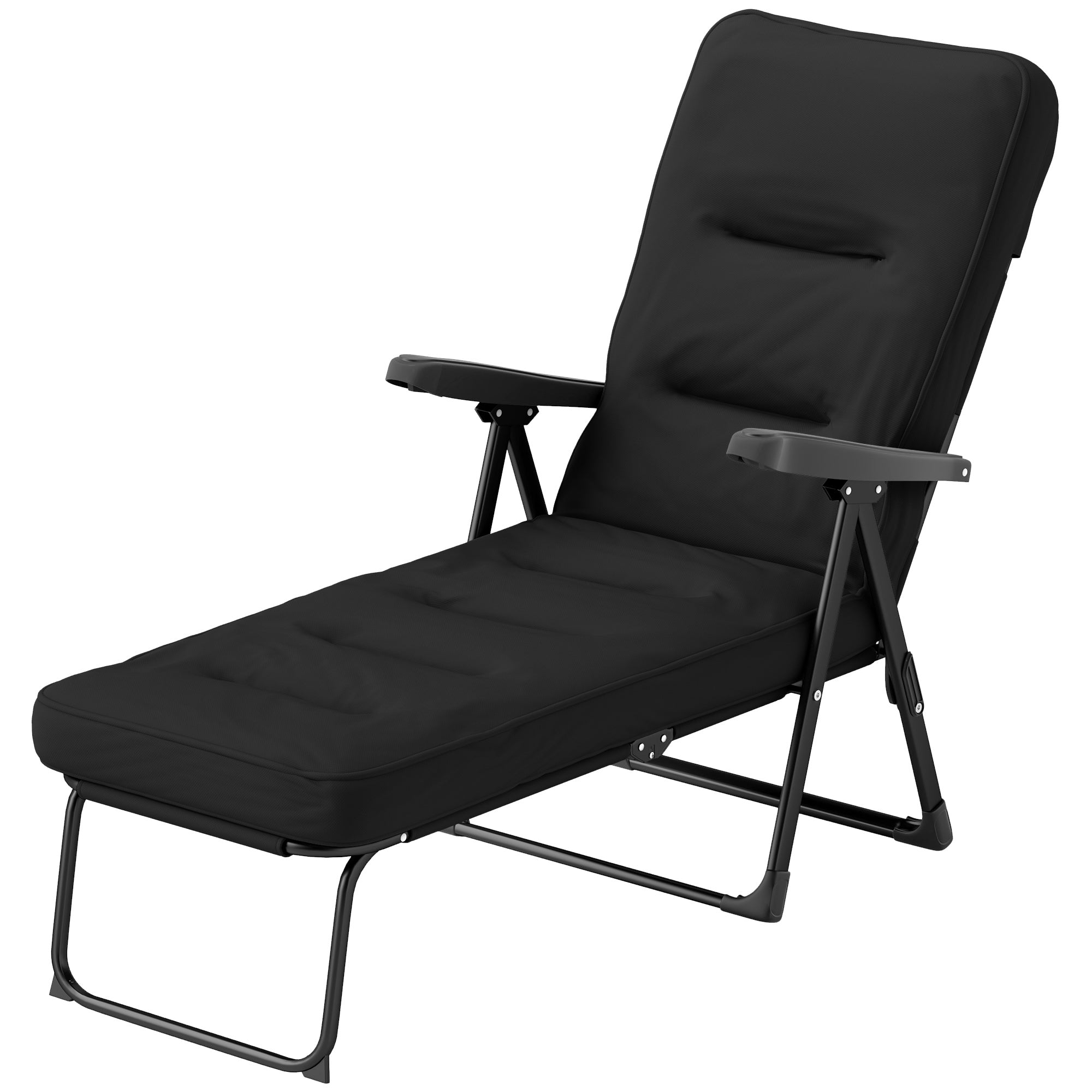 Outsunny Outdoor Lounge Chair with Padded Cushion, Folding Reclining Patio Garden Chair with Recline Back, Footrest, for Poolside, Patio, Black
