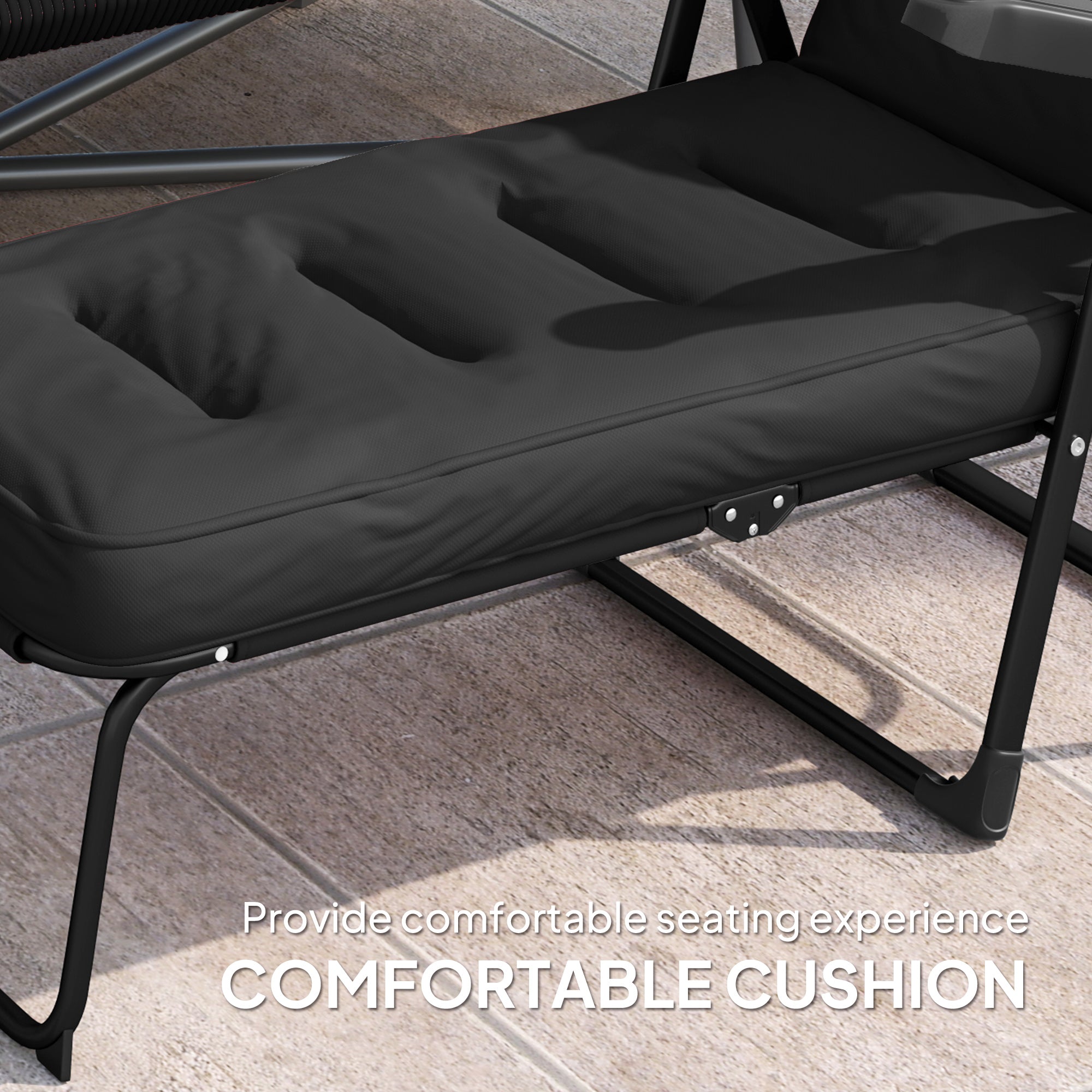 Outsunny Outdoor Lounge Chair with Padded Cushion, Folding Reclining Patio Garden Chair with Recline Back, Footrest, for Poolside, Patio, Black