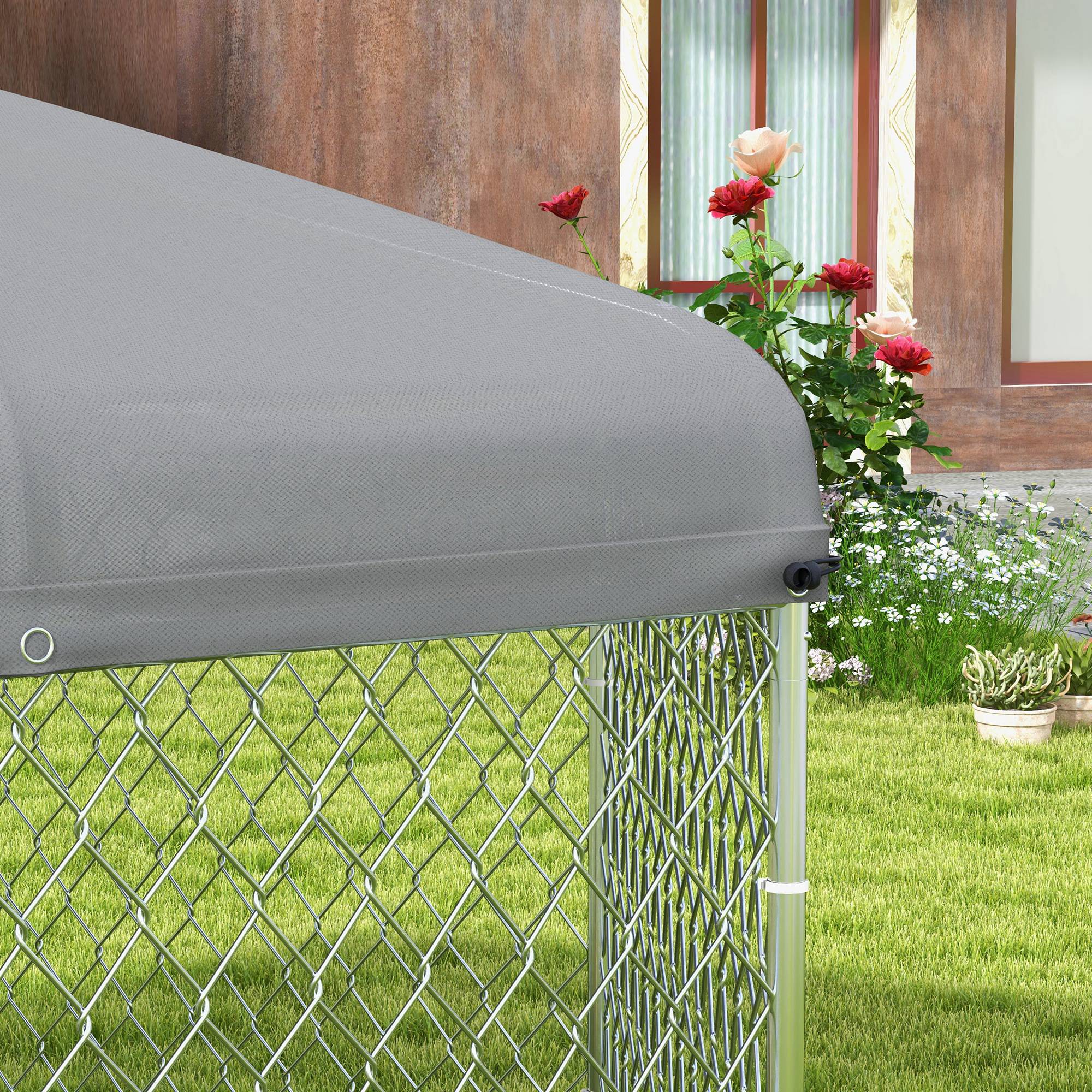 PawHut Outdoor Dog Kennel with Water-Resistant, UV-Resistant Roof, Dog Run with Lockable Door for Garden, Patio, Terrace for Medium, Large Dogs, 2.1 x 1.85 x 1.5m