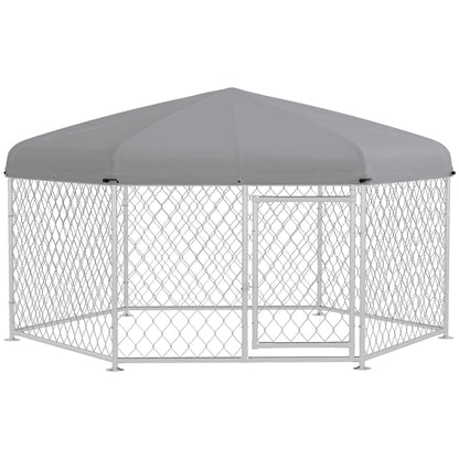 PawHut Outdoor Dog Kennel with Water-Resistant, UV-Resistant Roof, Dog Run with Lockable Door for Garden, Patio, Terrace for Medium, Large Dogs, 2.1 x 1.85 x 1.5m