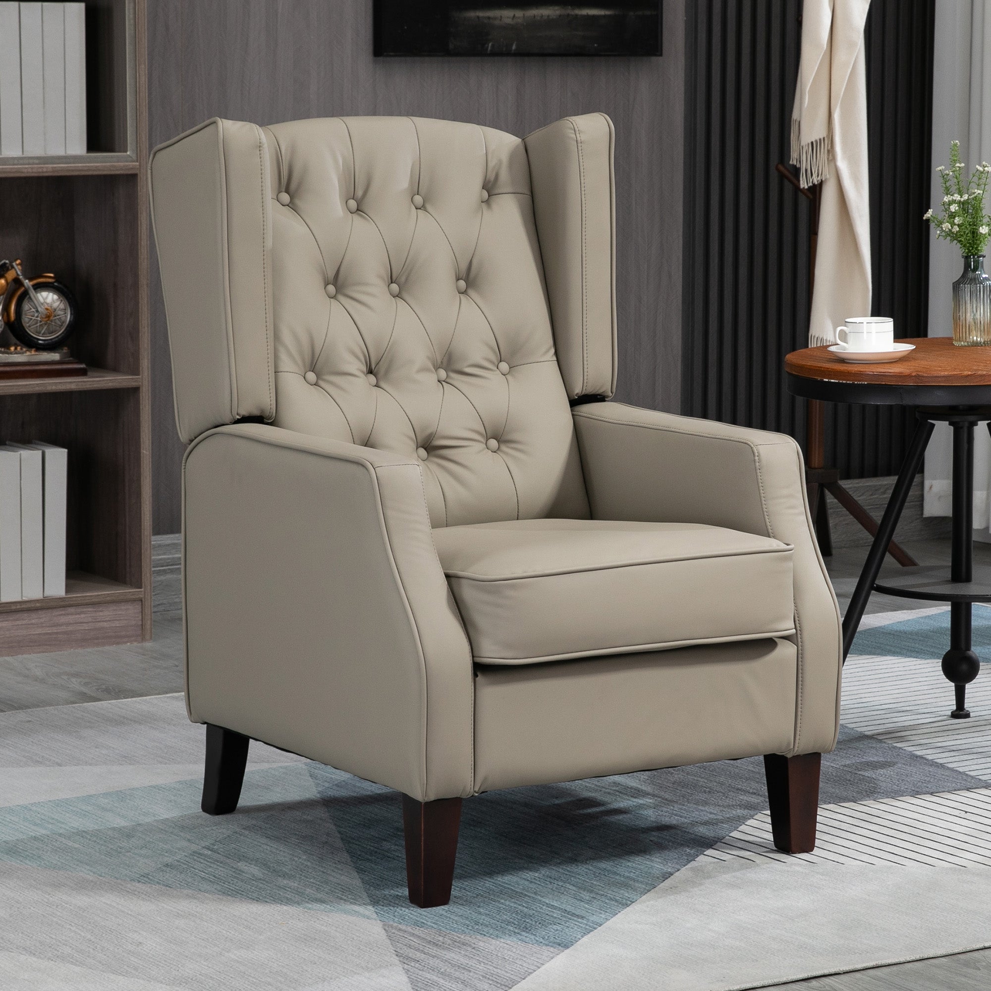 HOMCOM Faux Leather Accent Chair, Upholstered Wingback Armchair, Modern Button Tufted Living Room Chair with Thick Padding, Khaki