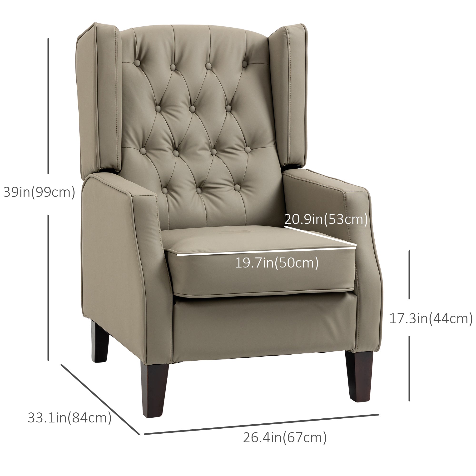 HOMCOM Faux Leather Accent Chair, Upholstered Wingback Armchair, Modern Button Tufted Living Room Chair with Thick Padding, Khaki