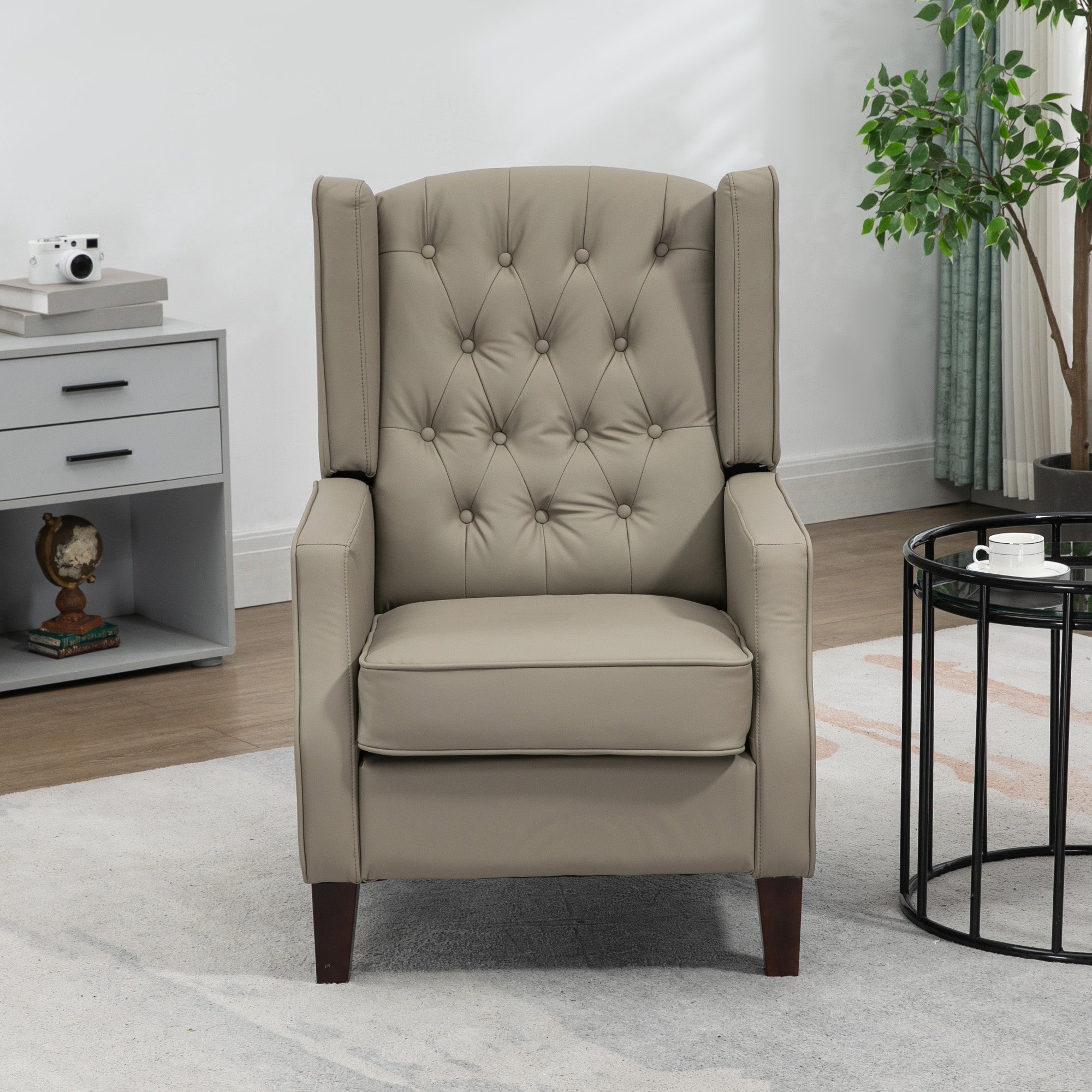 HOMCOM Faux Leather Accent Chair, Upholstered Wingback Armchair, Modern Button Tufted Living Room Chair with Thick Padding, Khaki
