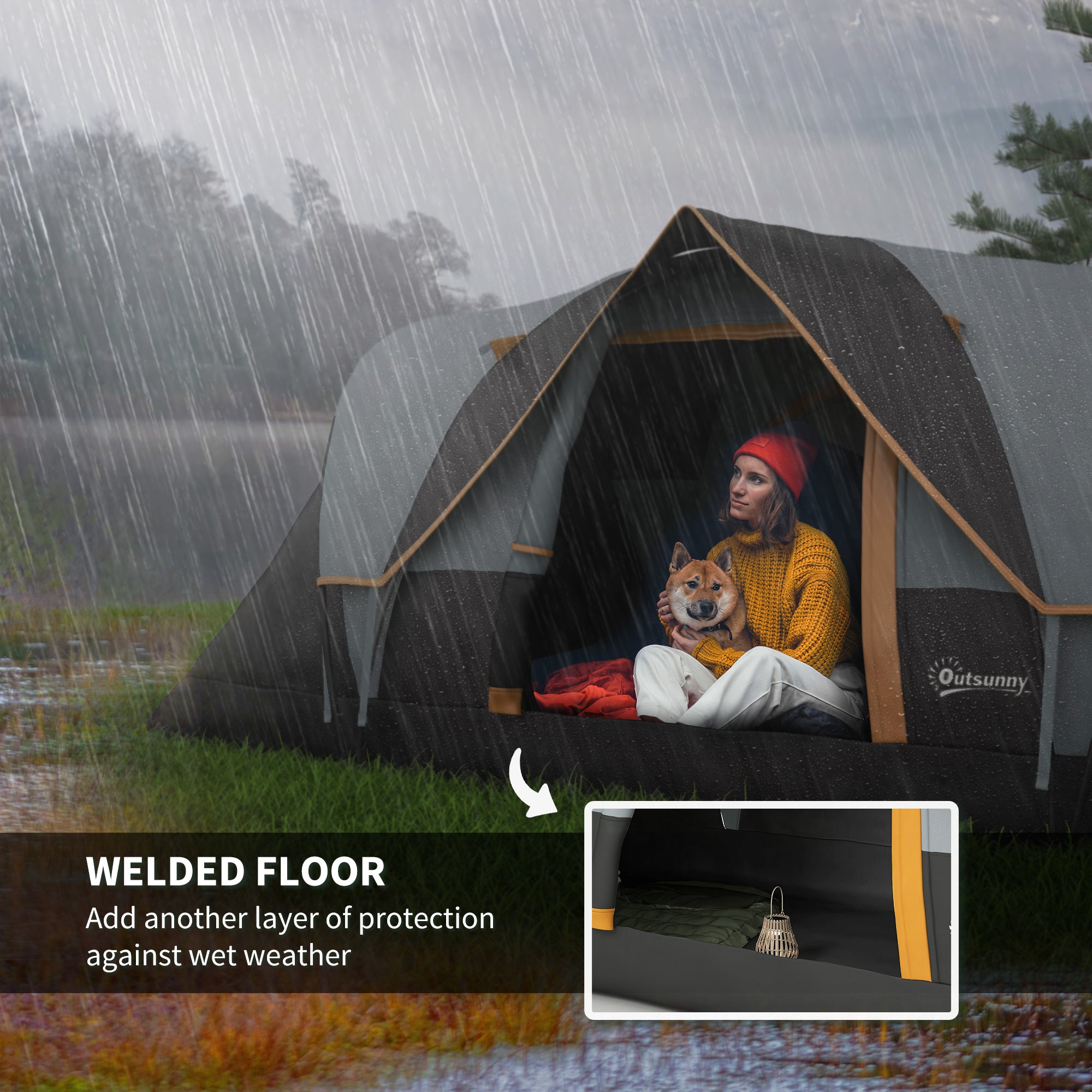 Outsunny 5-6 Person Outdoor Camping Tent, Family Tent with Lighting Hook, Carrying Bag for Camping, Hiking and Travelling, Cream White and Black