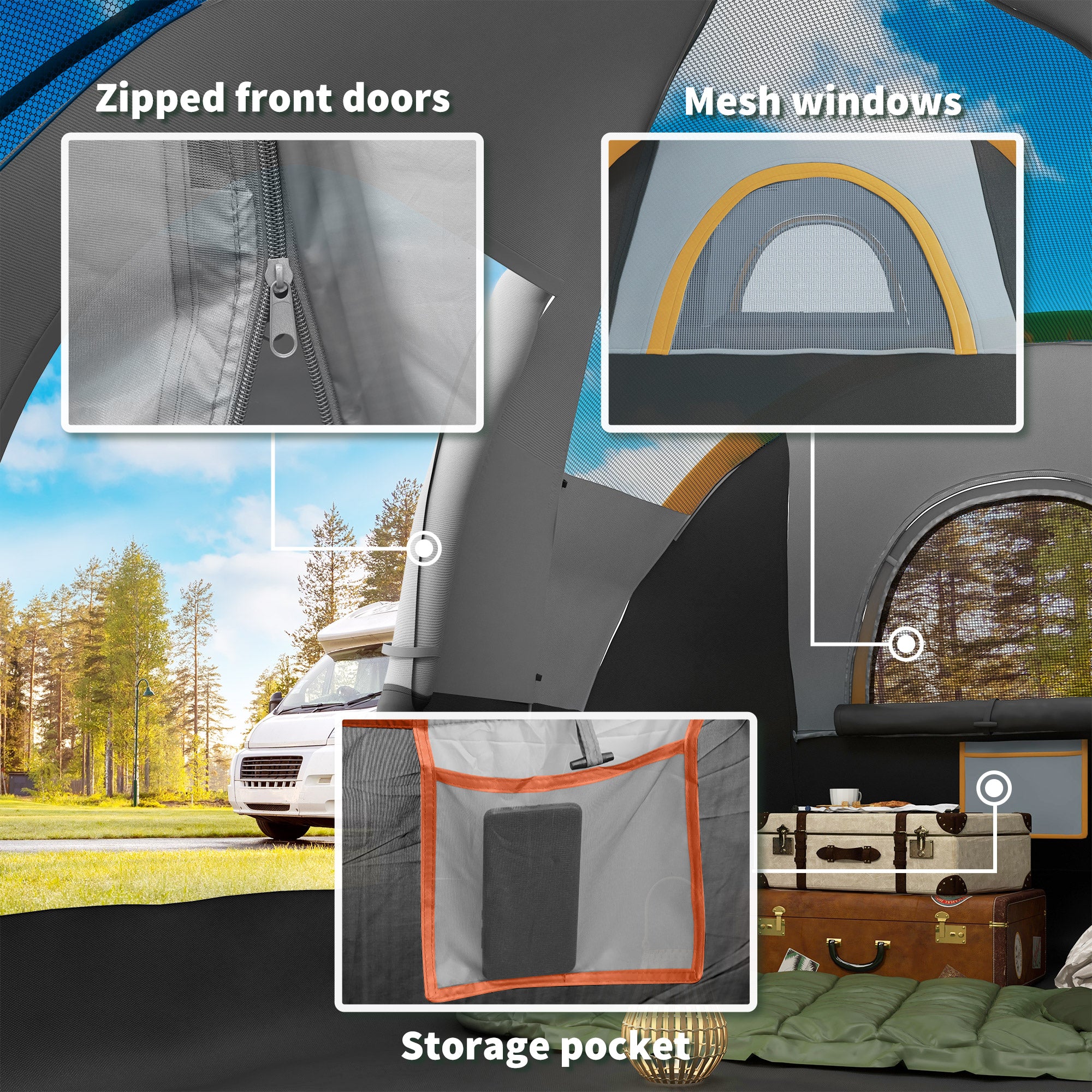 Outsunny 5-6 Person Outdoor Camping Tent, Family Tent with Lighting Hook, Carrying Bag for Camping, Hiking and Travelling, Cream White and Black