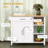 HOMCOM Wooden Rolling Kitchen Island on 360° Swivel Wheels Dining Cart with Drawer, Towel Rack for Kitchen, White