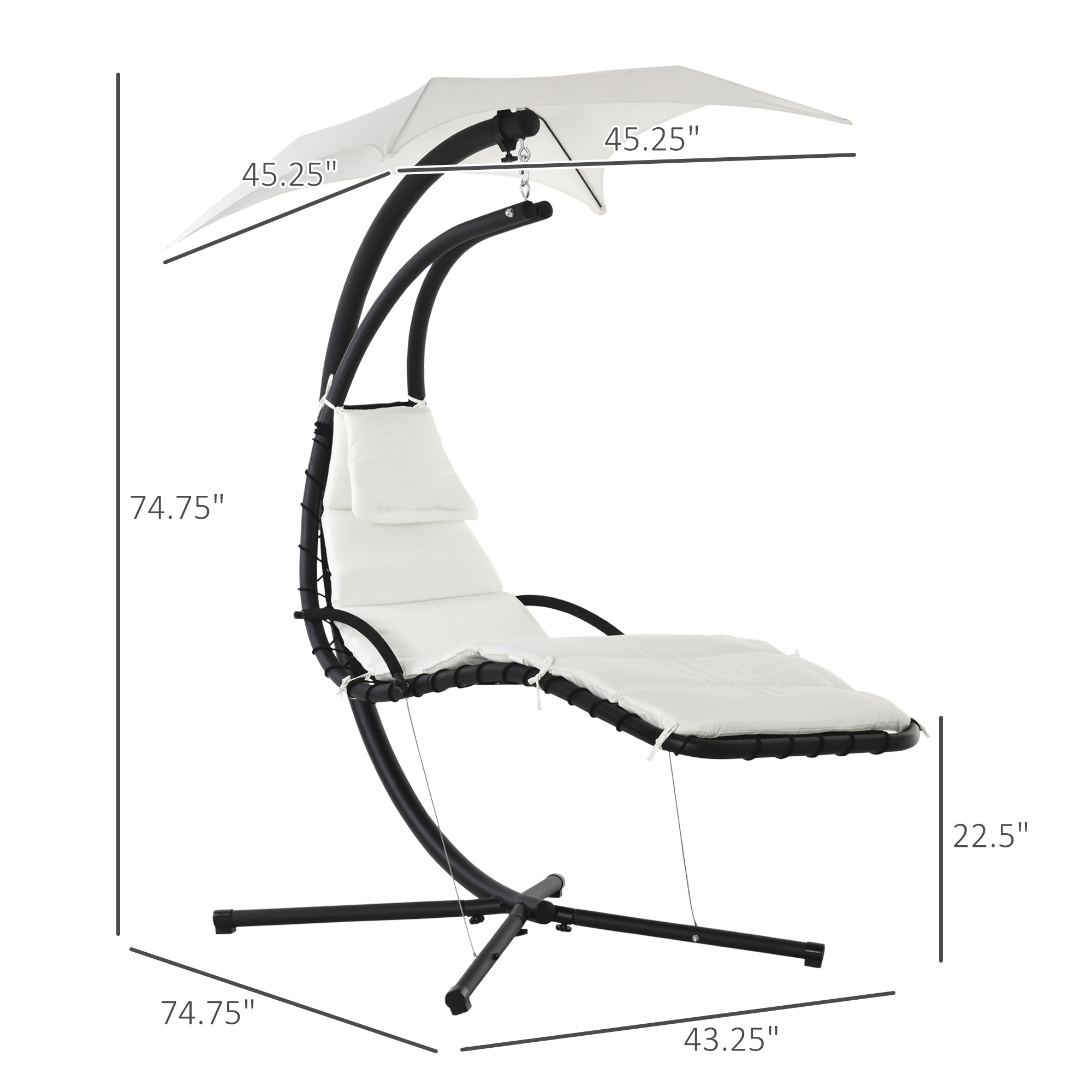 Outsunny Outdoor Hammock Chair with Stand, Floating Chaise Lounge Chair with Soft Padded Cushion, Hanging Hammock Swing Reclining Seat with Canopy Umbrella, Cream White