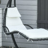 Outsunny Outdoor Hammock Chair with Stand, Floating Chaise Lounge Chair with Soft Padded Cushion, Hanging Hammock Swing Reclining Seat with Canopy Umbrella, Cream White
