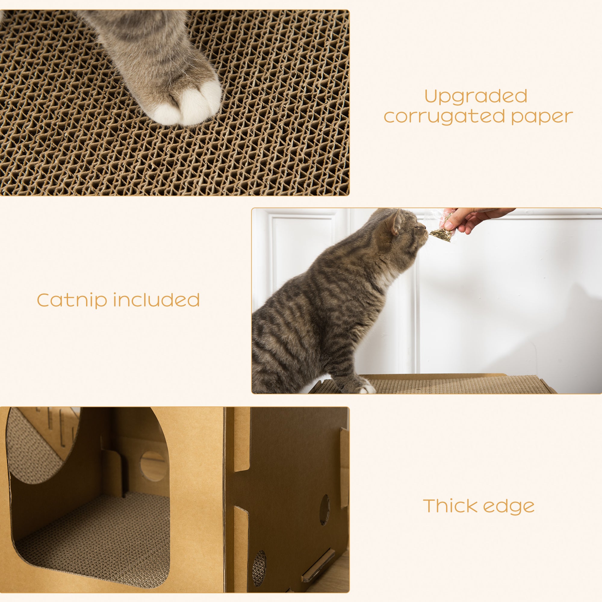 PawHut Cardboard Cat House DIY Cat Tree with Condos, Scratching Pad Board Hideaway Toy Pet Furniture, Brown
