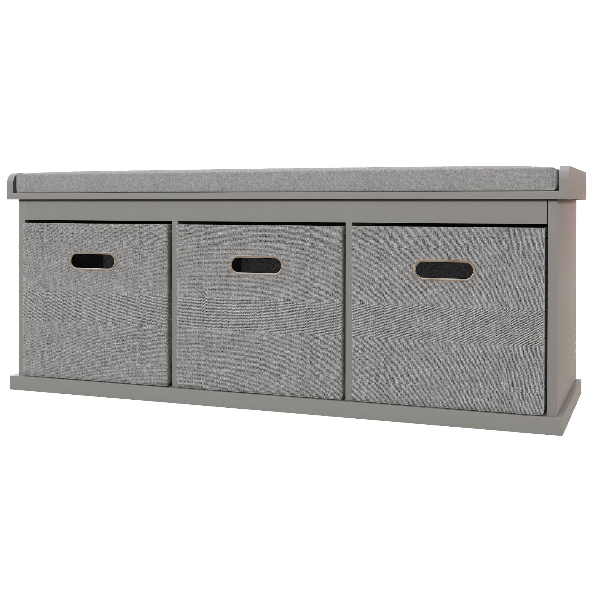 HOMCOM Shoe Bench with Seat, Entryway Bench with Cushion and 3 Fabric Drawers, Shoe Storage Bench for Hallway, Living Room, Grey