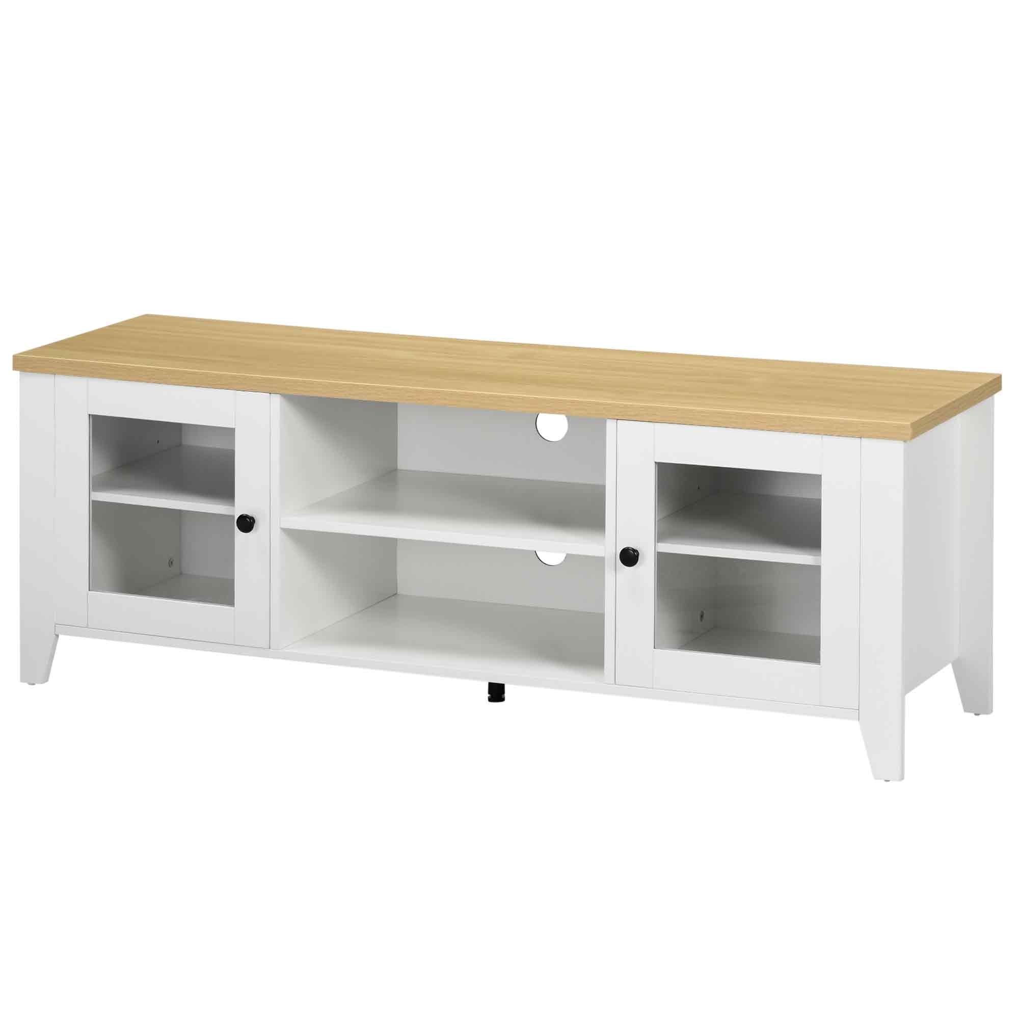 HOMCOM Modern TV Stand for TVs up to 60 inches, Wood TV Console Table with Storage Doors, Entertainment Center for Living Room, Bedroom, Office, White and Oak