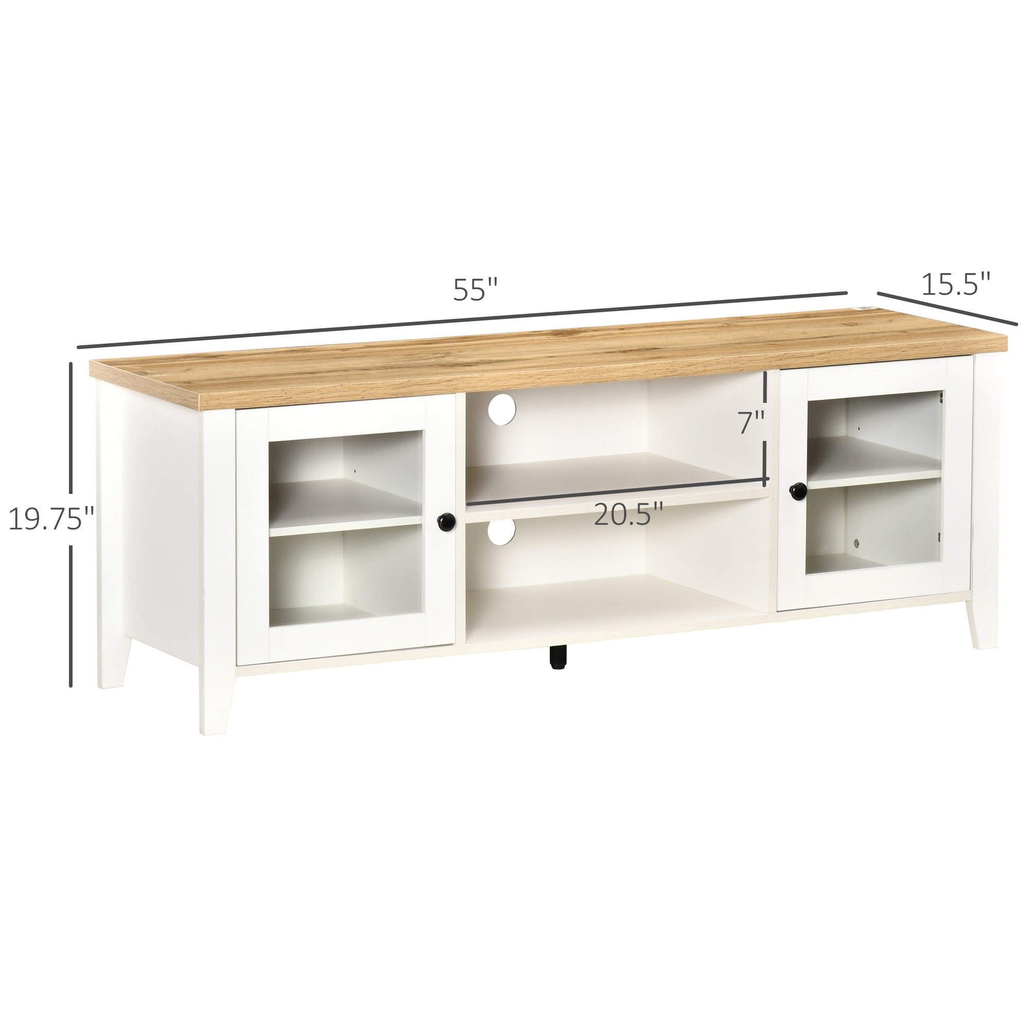 HOMCOM Modern TV Stand for TVs up to 60 inches, Wood TV Console Table with Storage Doors, Entertainment Center for Living Room, Bedroom, Office, White and Oak