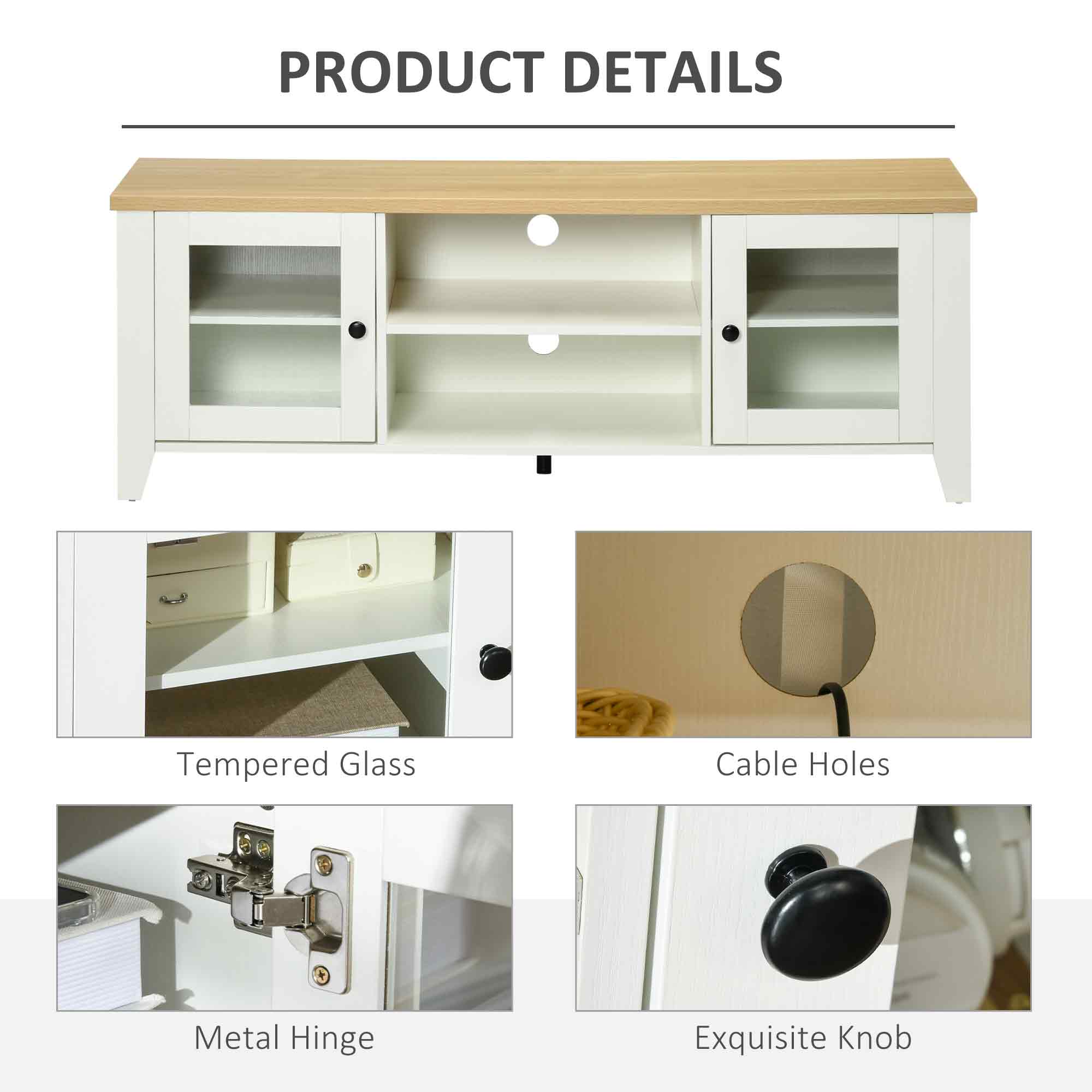 HOMCOM Modern TV Stand for TVs up to 60 inches, Wood TV Console Table with Storage Doors, Entertainment Center for Living Room, Bedroom, Office, White and Oak