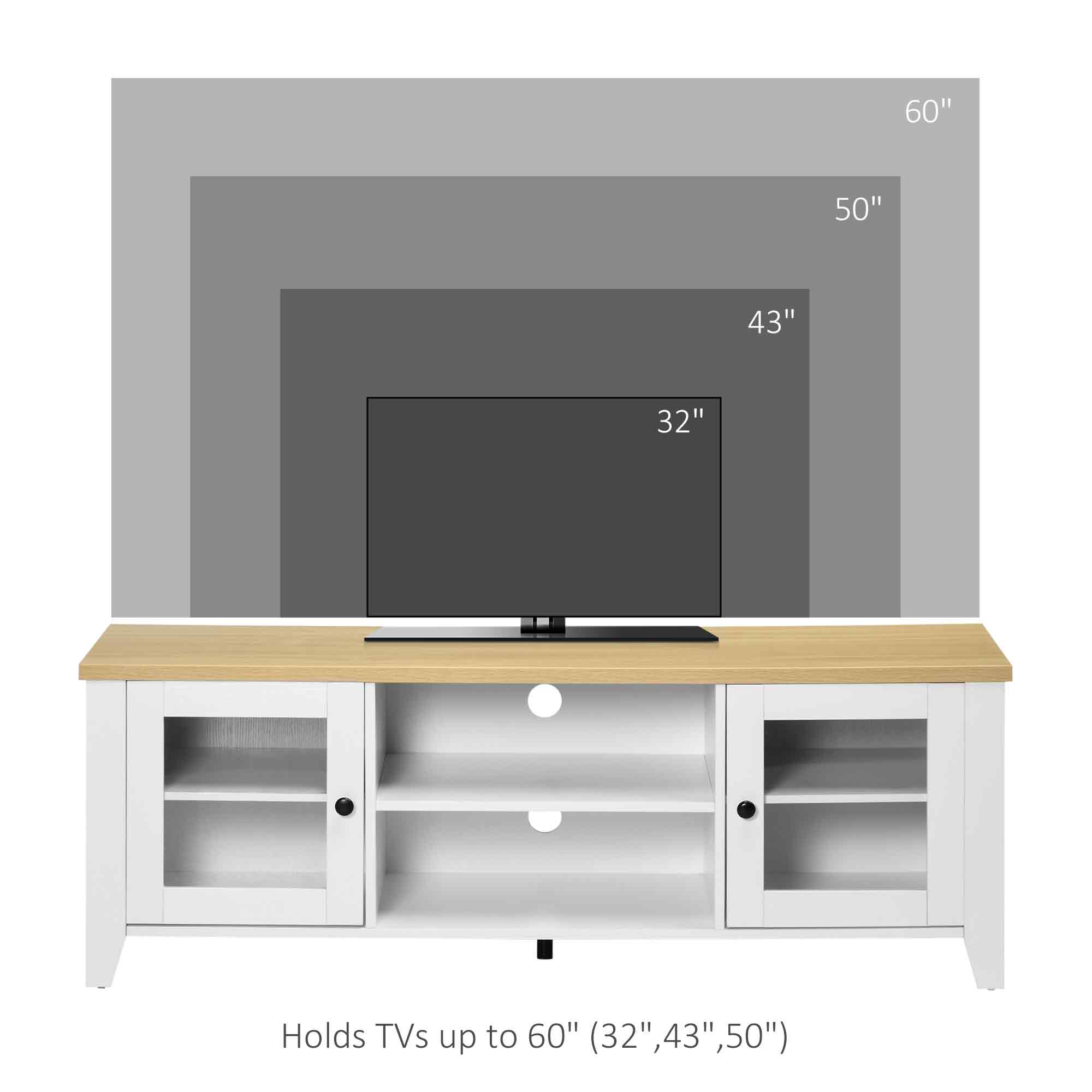 HOMCOM Modern TV Stand for TVs up to 60 inches, Wood TV Console Table with Storage Doors, Entertainment Center for Living Room, Bedroom, Office, White and Oak