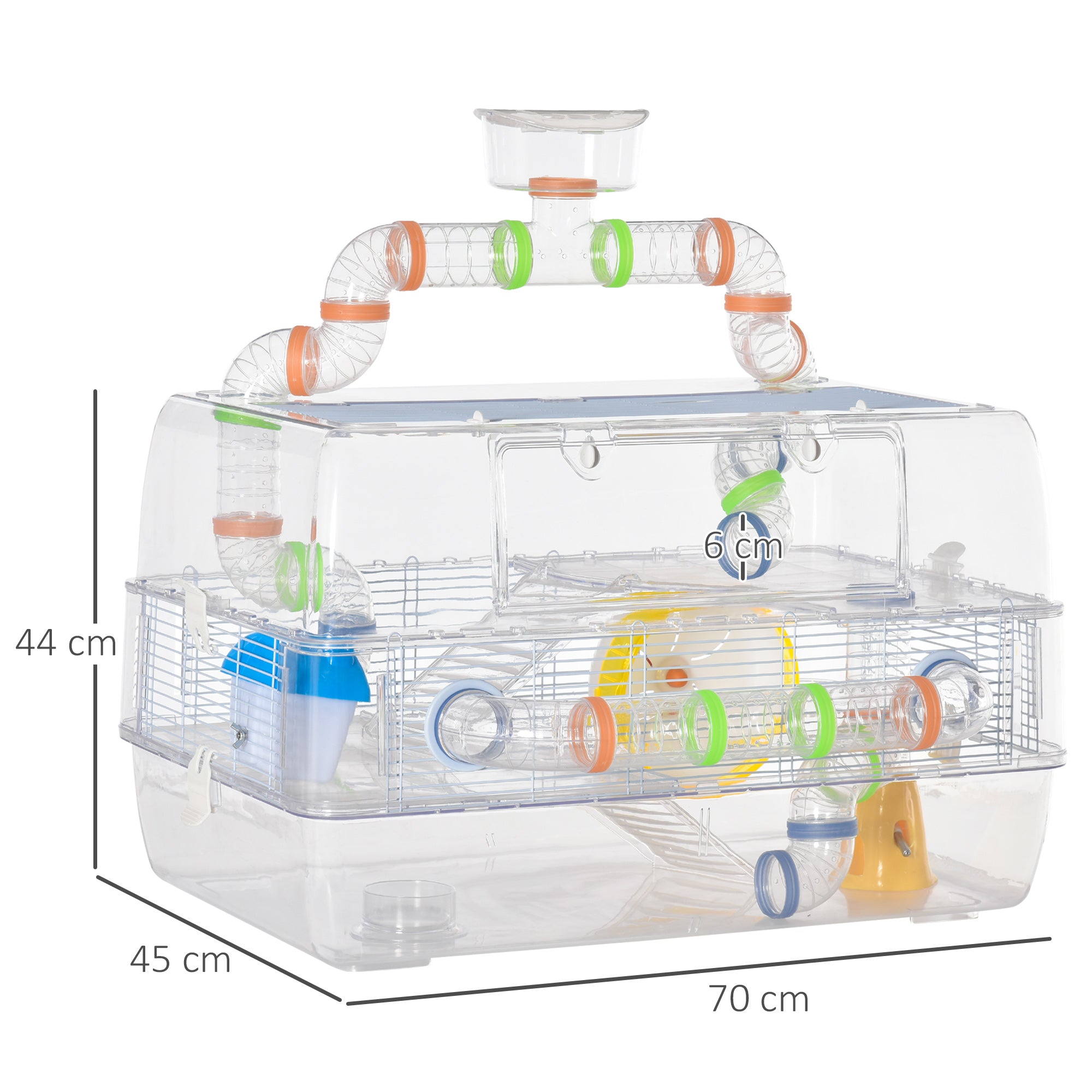 PawHut 3 Tier Hamster Cage Gerbil Haven Small Animal Habitats Rodent House Large Hide-out for Dwarf Syrian Mice with Water Bottle, Tubes, Exercise Wheel, Food Dish, Ladder