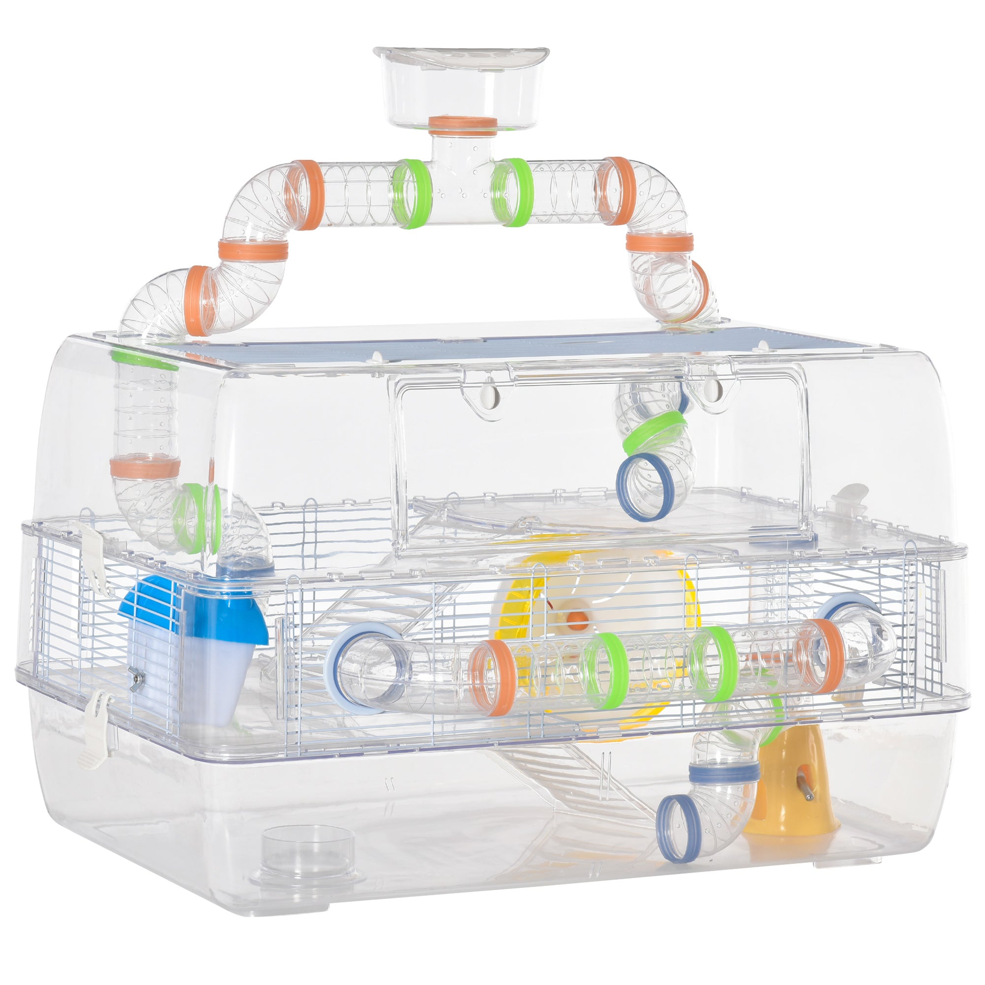 PawHut 3 Tier Hamster Cage Gerbil Haven Small Animal Habitats Rodent House Large Hide-out for Dwarf Syrian Mice with Water Bottle, Tubes, Exercise Wheel, Food Dish, Ladder