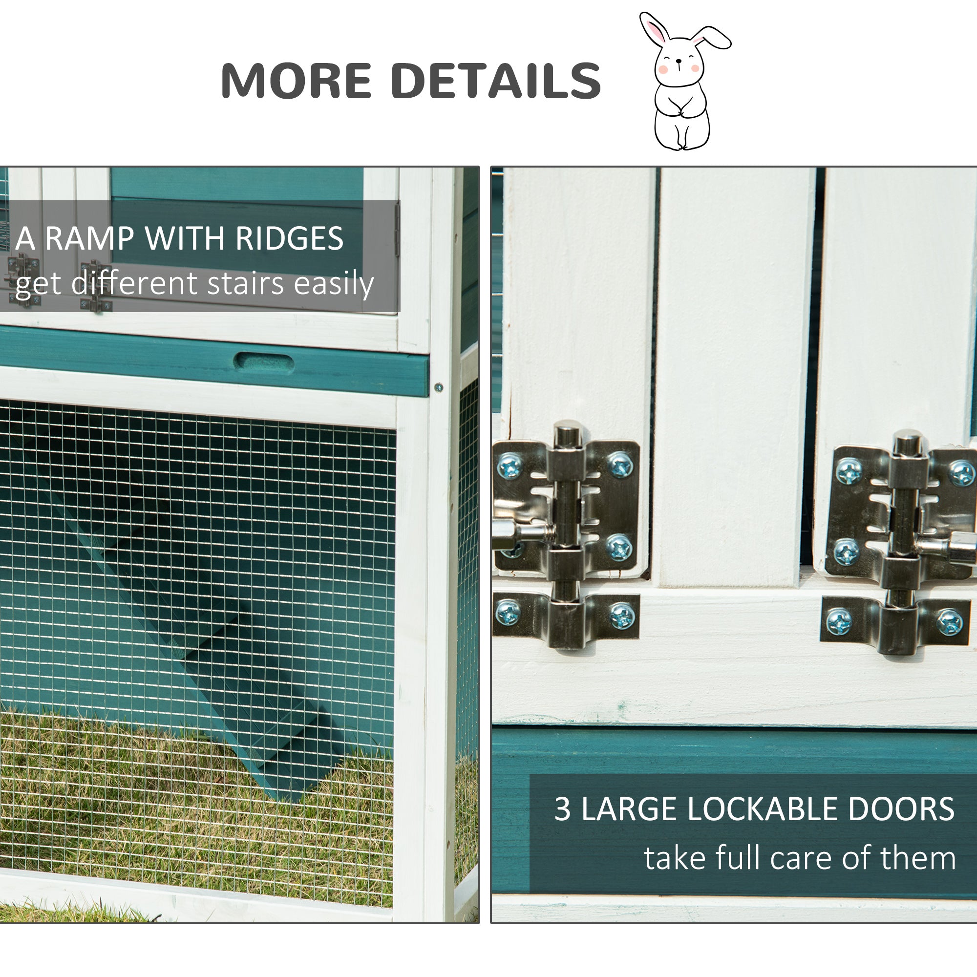 PawHut 2 Tier Wooden Rabbit Hutch, Guinea Pig Cage, Bunny Run, Small Animal House for Indoor Outdoor with Slide-out Tray, Ramp, 104 x 58 x 110cm, Green
