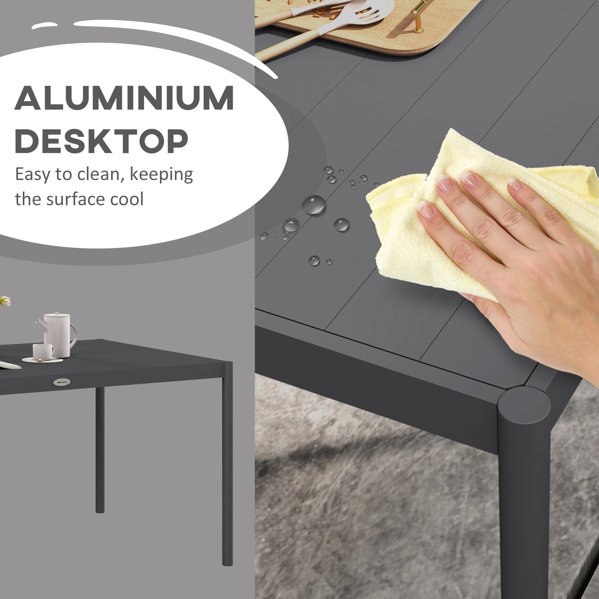 Outsunny 57" Outdoor Dining Table, Rectangle Garden Table for 6 People, with Aluminium Frame, Slatted Design for Lawn, Balcony, Dark Grey