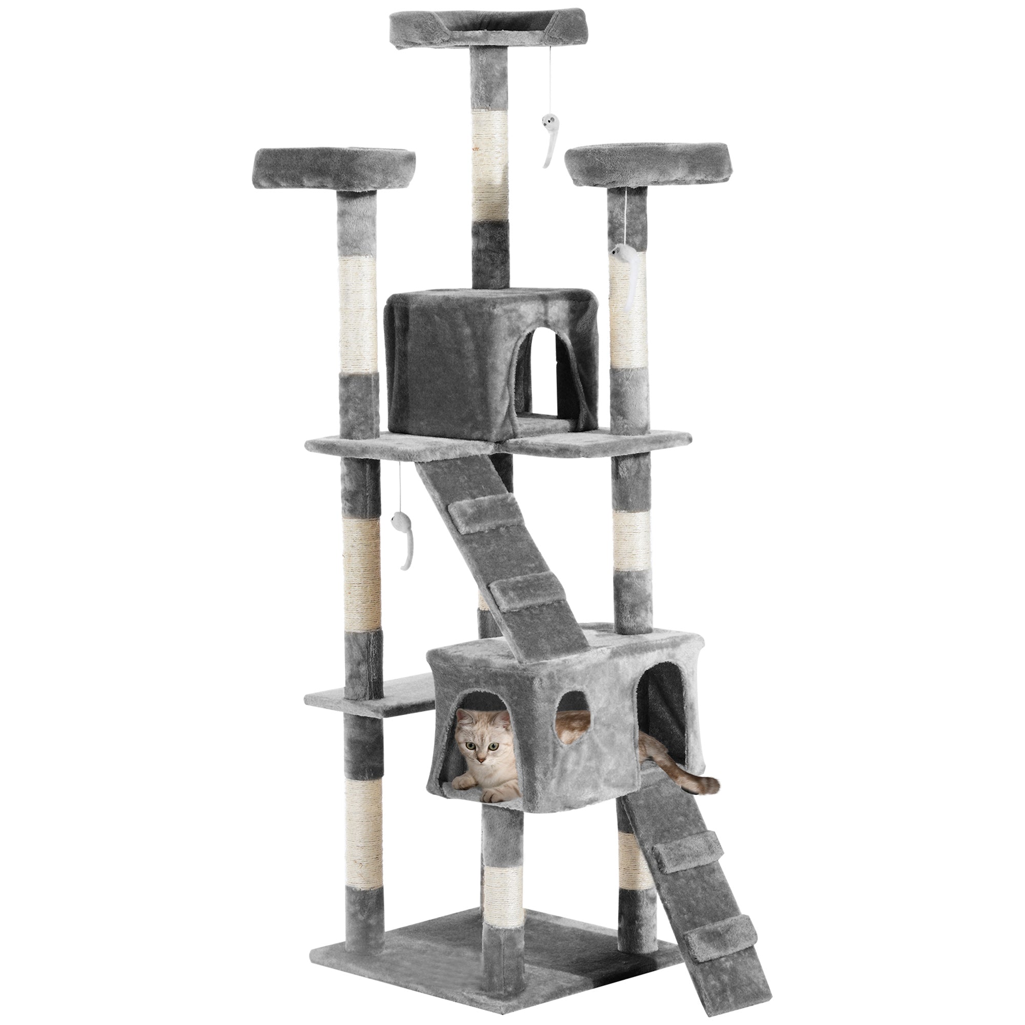 PawHut Cat Tree for Indoor Cats, 173cm Cat Tower Scratching Post Tall Climbing Tower, Activity Centre House - Grey