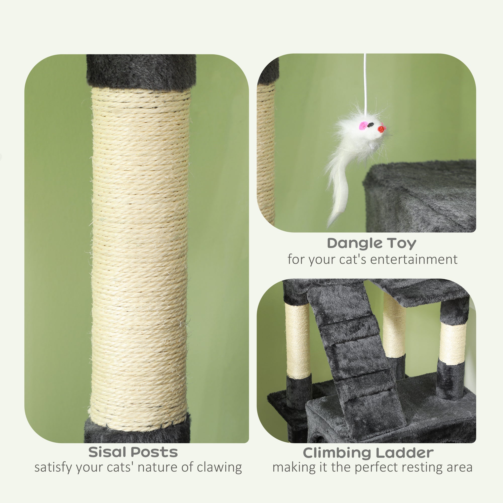 PawHut 68 inches Cat Tree, Multi-Level Large Cat Tower Condo with Scratching Posts, Perches, Cat Houses, Dangling Toy, Grey