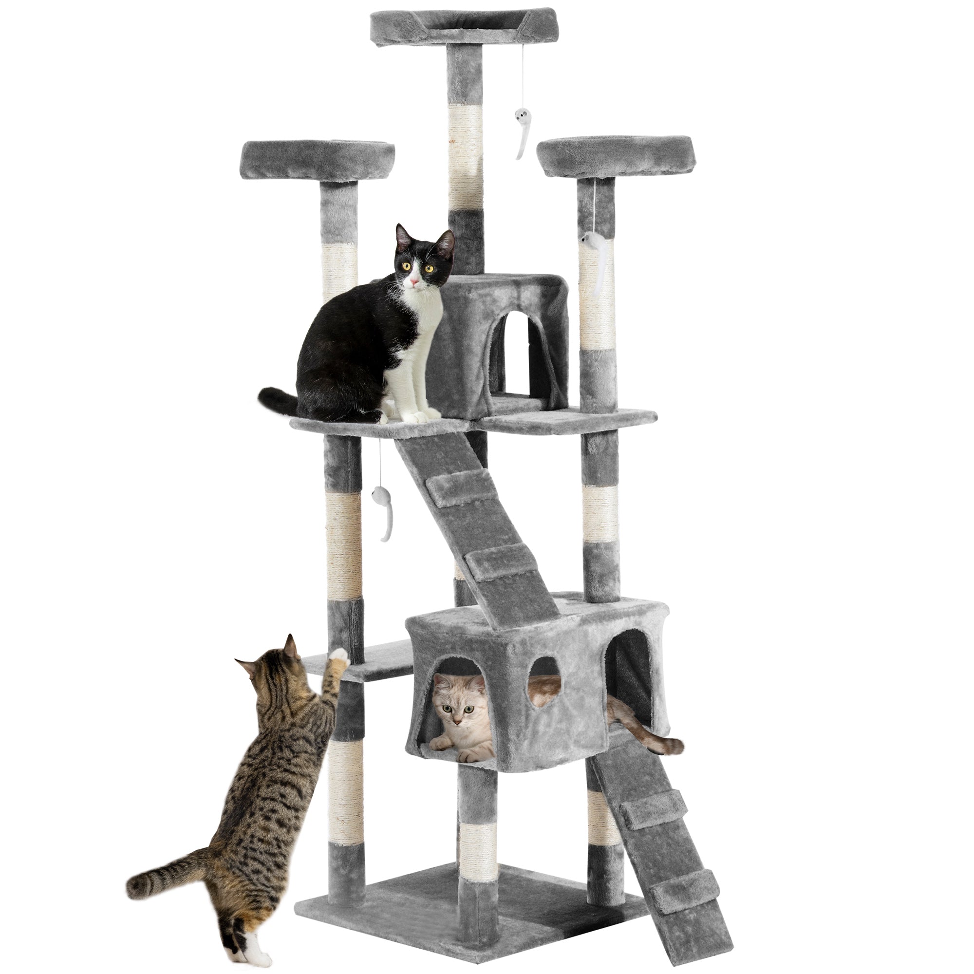 PawHut Cat Tree for Indoor Cats, 173cm Cat Tower Scratching Post Tall Climbing Tower, Activity Centre House - Grey