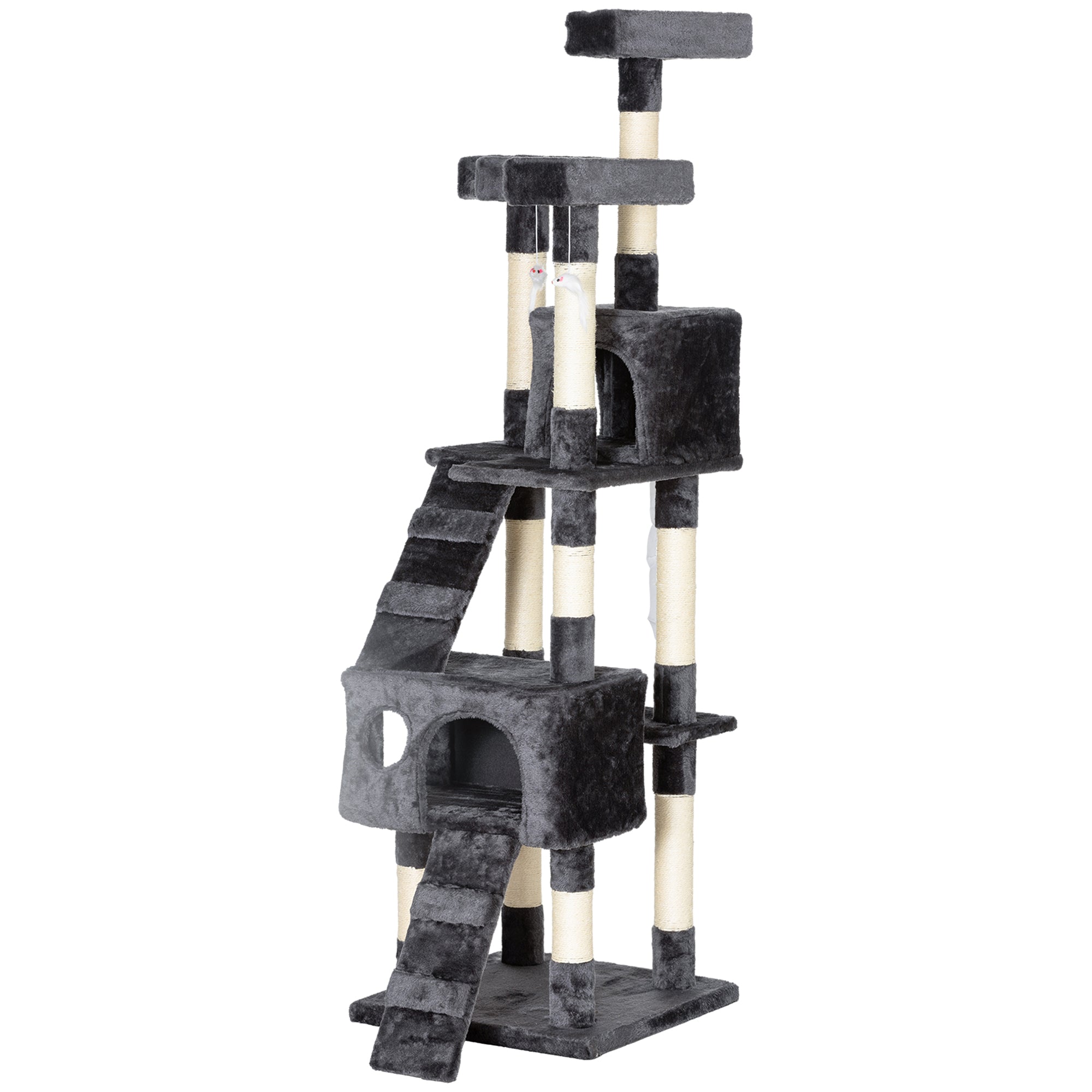 PawHut 68 inches Cat Tree, Multi-Level Large Cat Tower Condo with Scratching Posts, Perches, Cat Houses, Dangling Toy, Grey