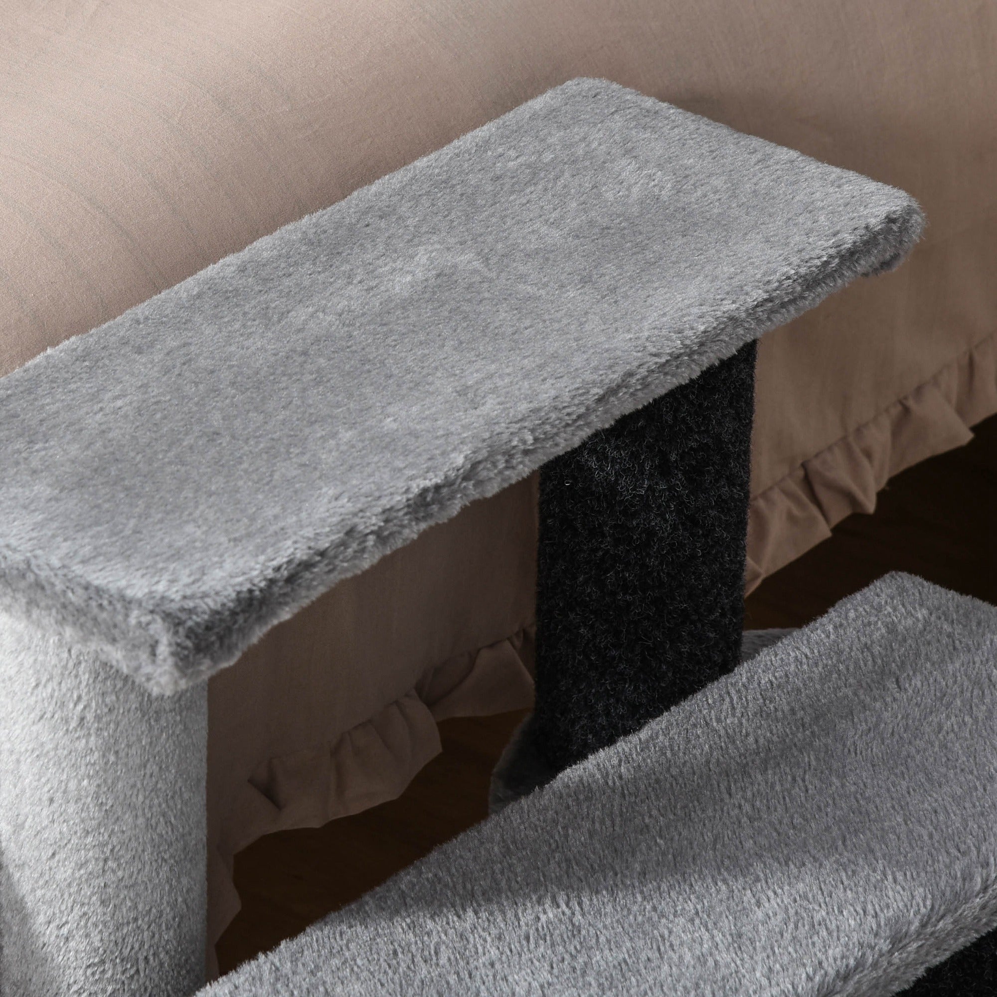 PawHut Cat Stairs 3 Steps for Bed, Couch with Scratching Posts, Small Cat Tree for Indoor Cats with Toy Ball, 17.5" x 15.5" x 19"