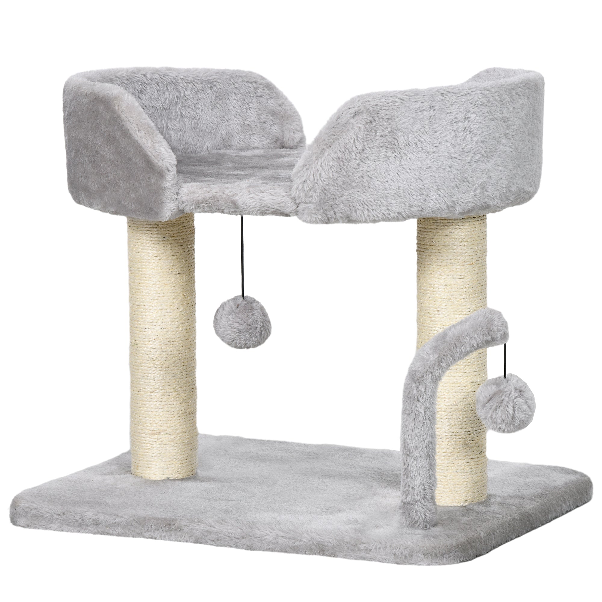 PawHut Cat Tree, 16.5" Small Cat Tower Condo for Indoor Cats with Sisal Scratching Posts, Top Perch, Dangling Balls, Cat Activity Centre, Light Grey