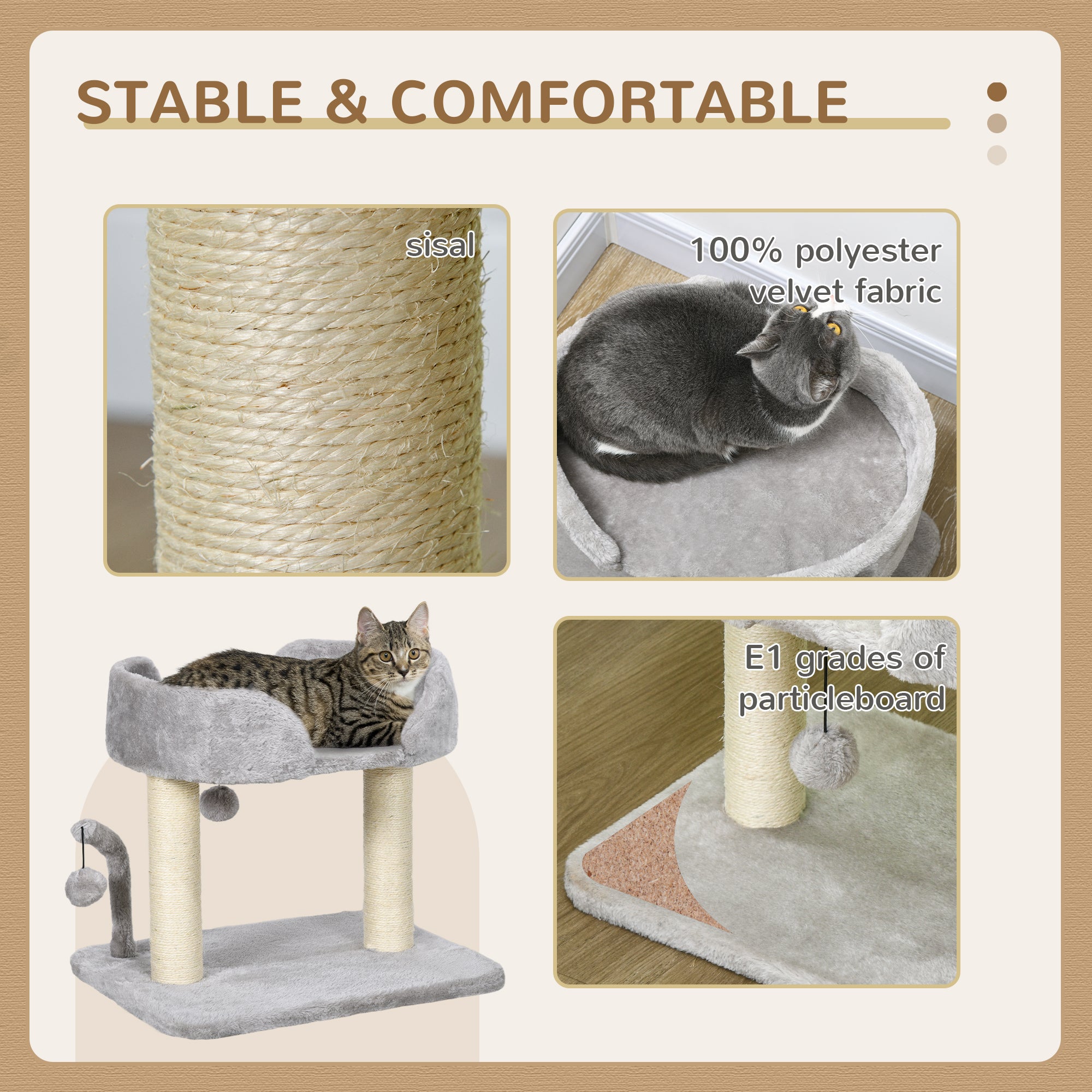 PawHut Cat Tree, 16.5" Small Cat Tower Condo for Indoor Cats with Sisal Scratching Posts, Top Perch, Dangling Balls, Cat Activity Centre, Light Grey