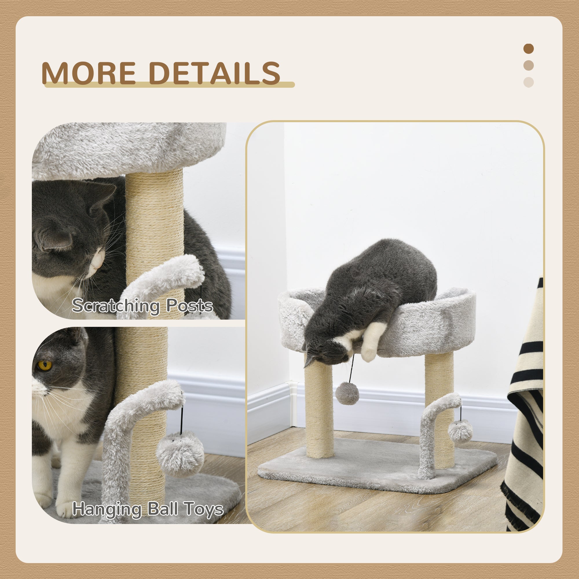 PawHut Cat Tree, 16.5" Small Cat Tower Condo for Indoor Cats with Sisal Scratching Posts, Top Perch, Dangling Balls, Cat Activity Centre, Light Grey